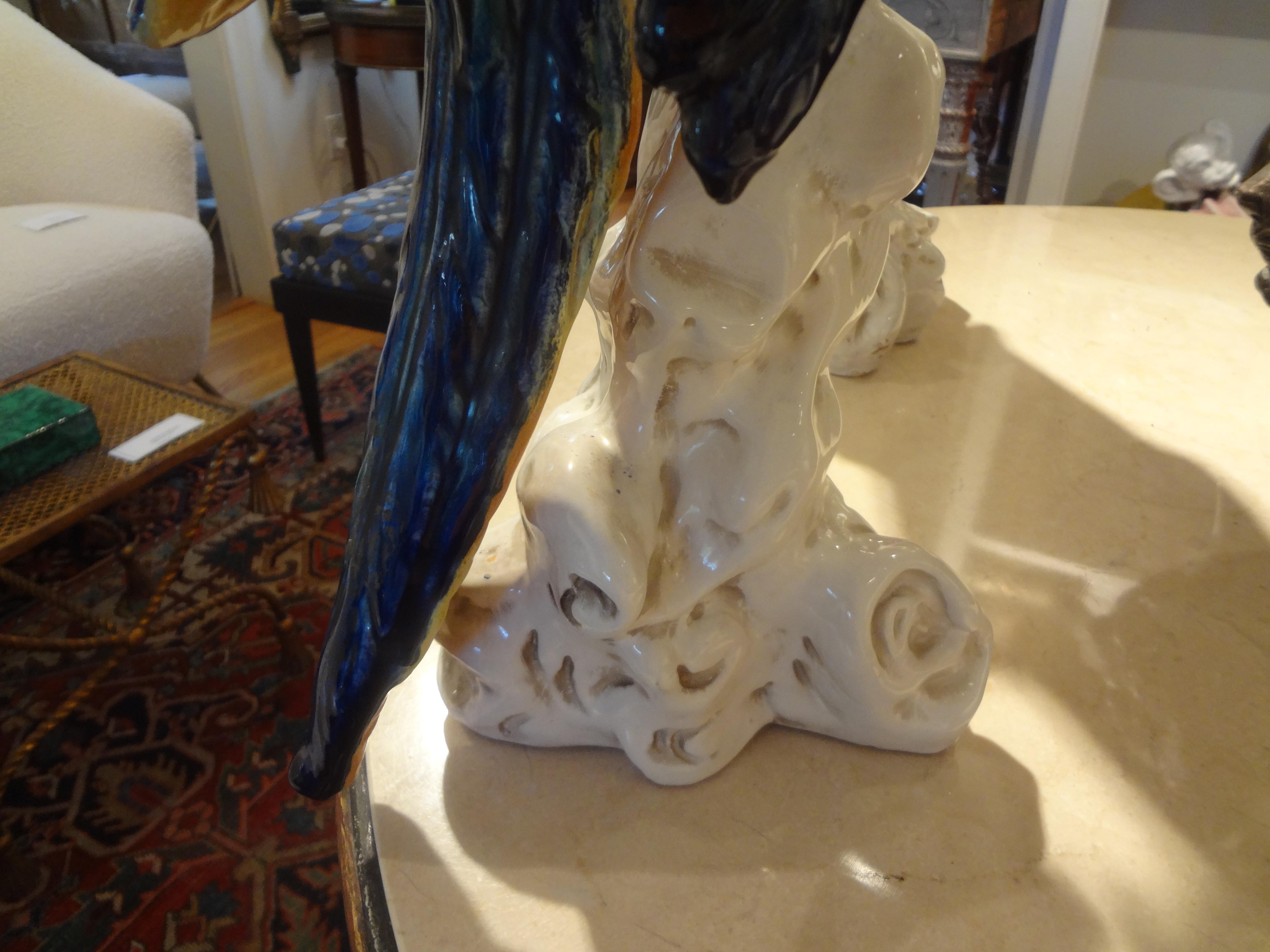 Pair of Italian Glazed Terracotta Parrot Statues For Sale 6