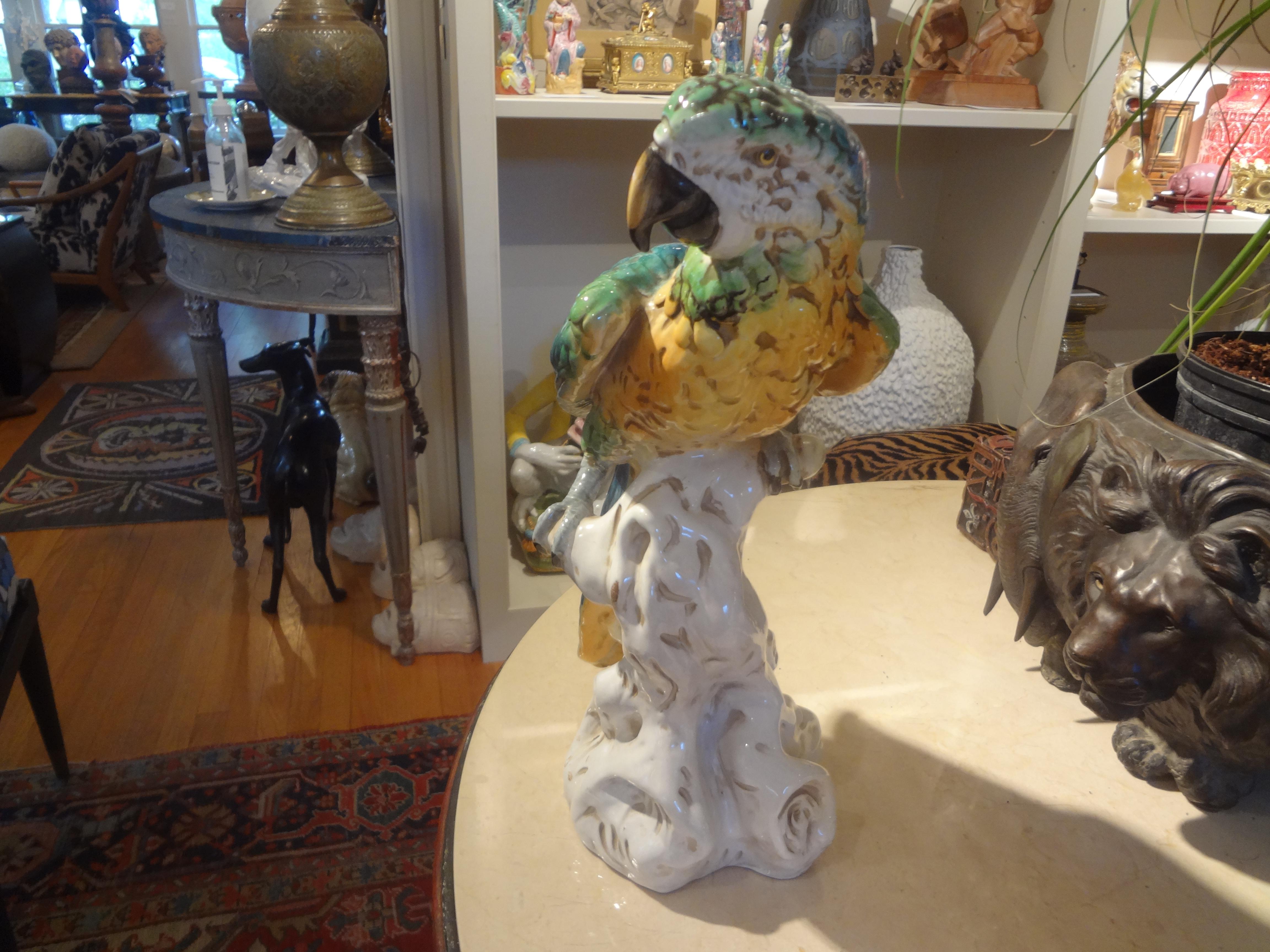 Pair of Italian Glazed Terracotta Parrot Statues For Sale 8
