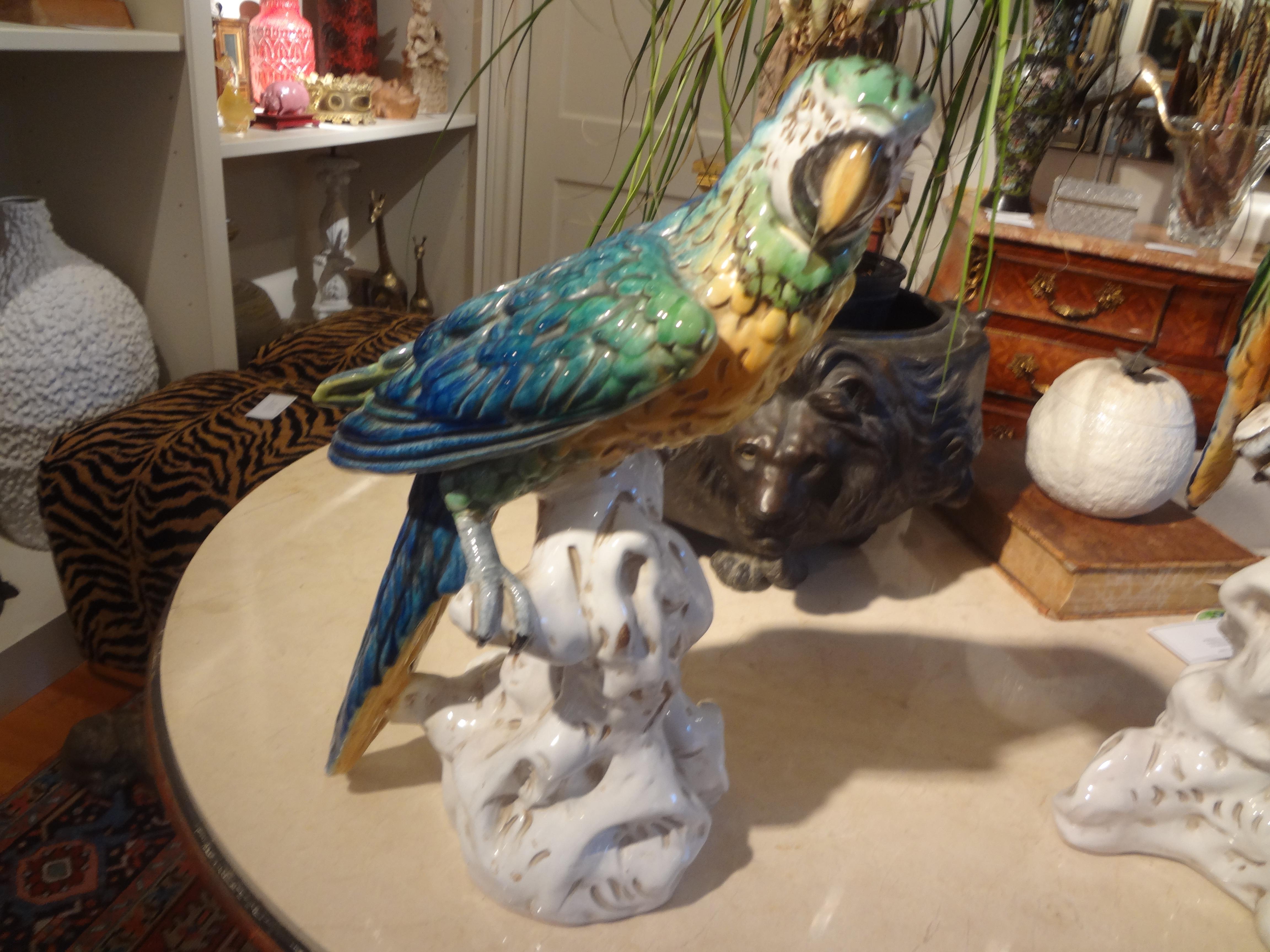 Pair of Italian Glazed Terracotta Parrot Statues For Sale 9