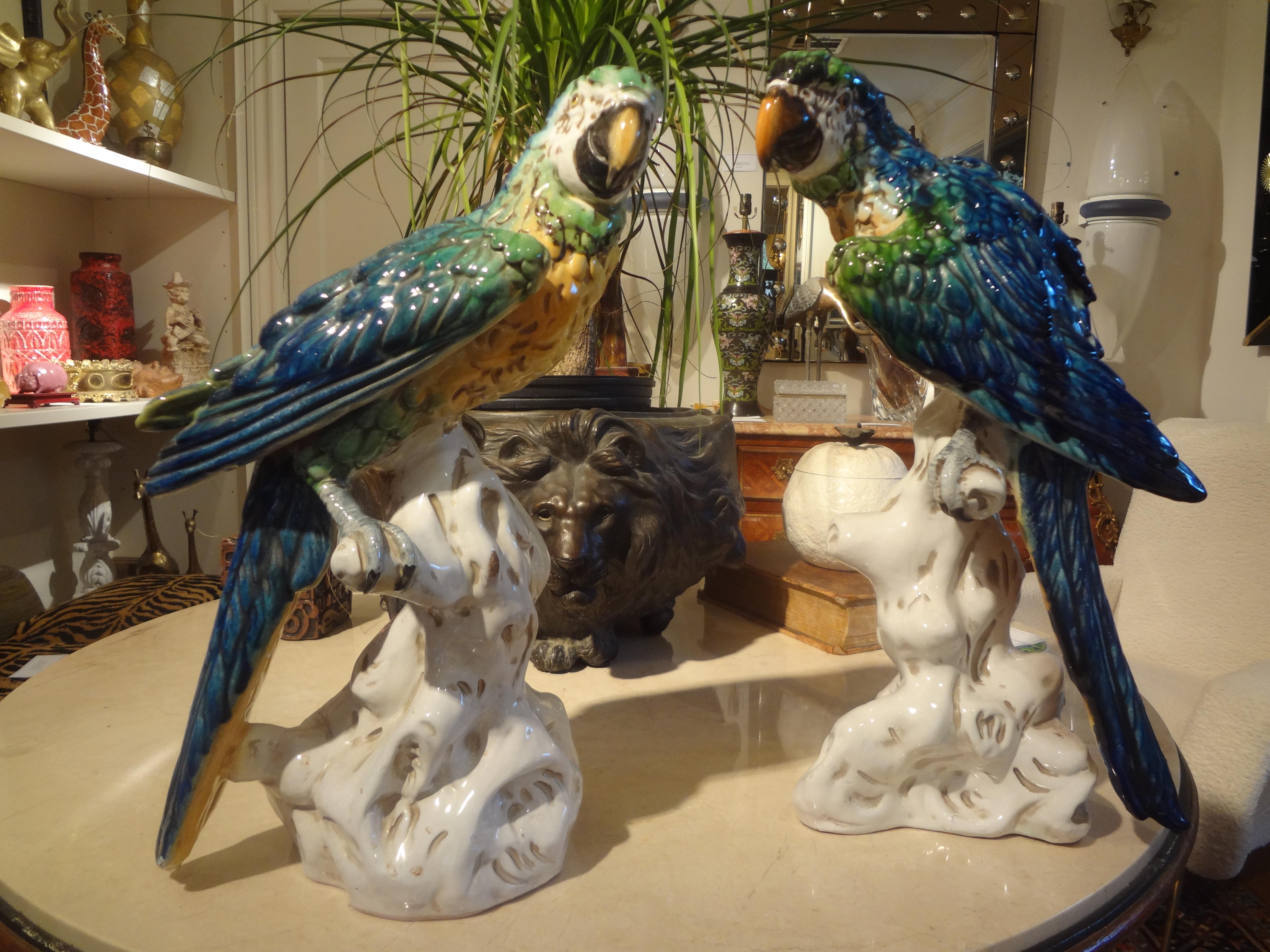 Pair of Italian Glazed Terracotta Parrot Statues For Sale 13