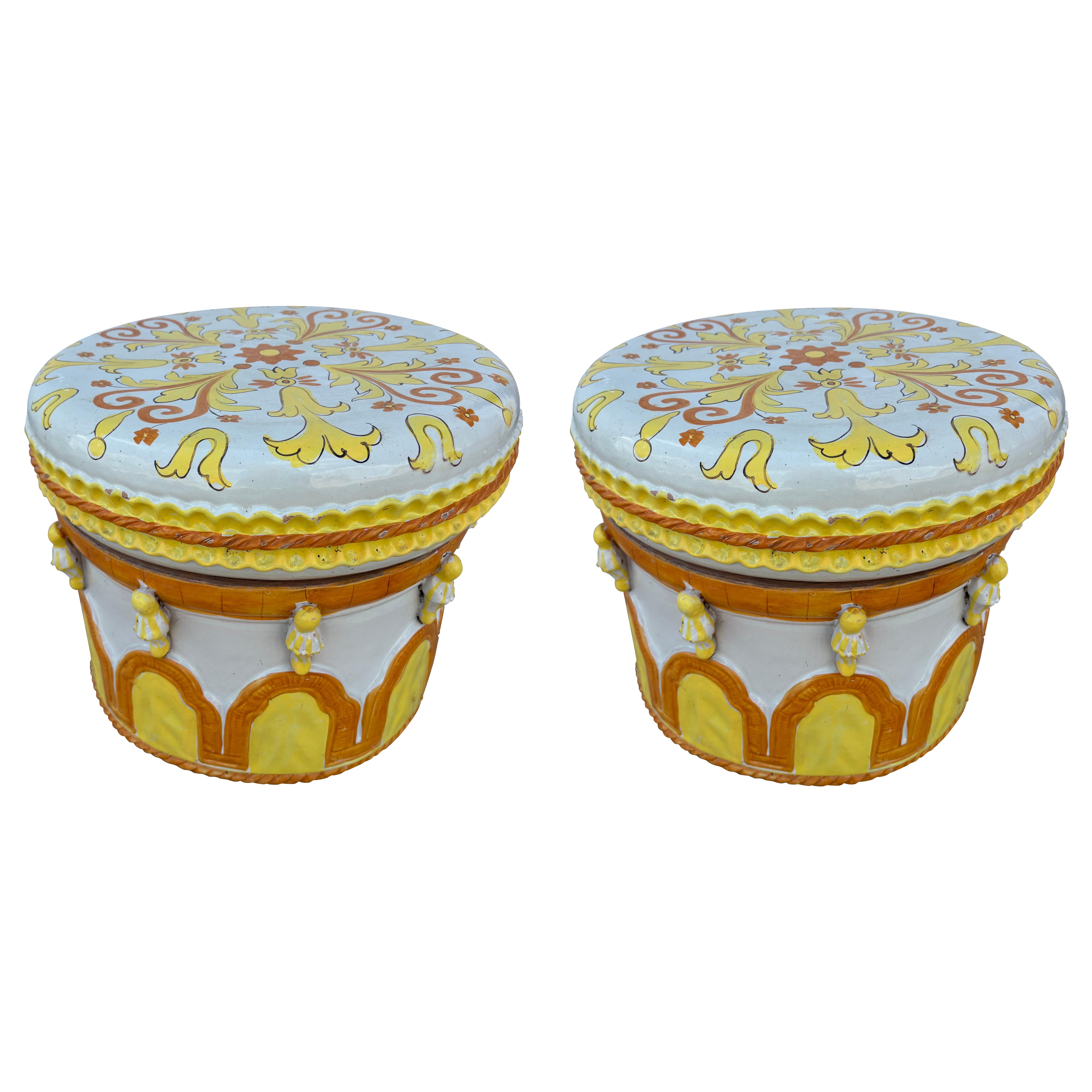 Pareja De Mesas Italianas De Terracota Esmaltada en venta