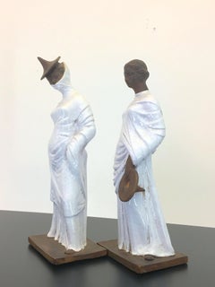 Pair of Italian Glazed Terracotta Tanagra Style Female Figurines