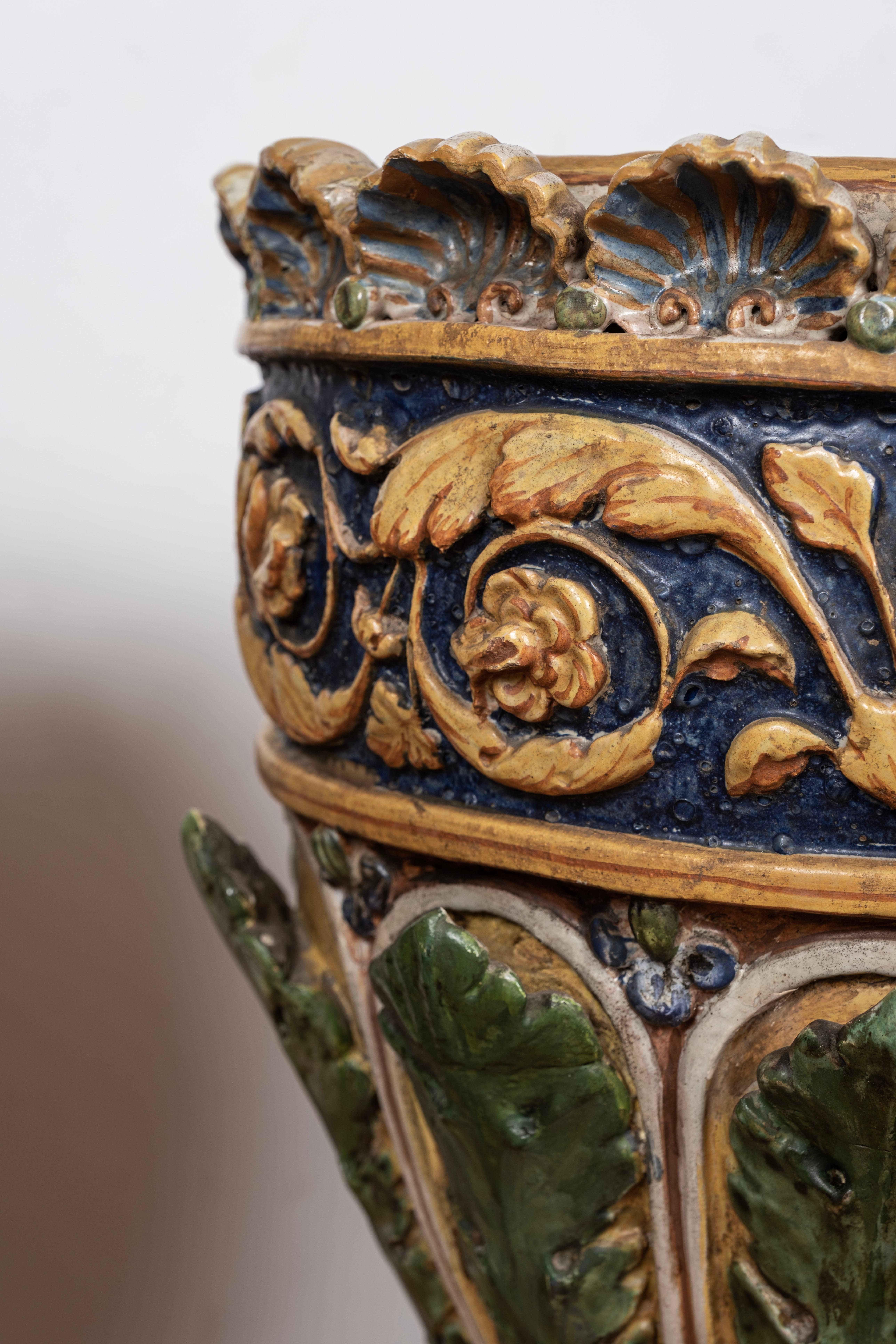 Coppia di fioriere in terracotta smaltata italiana In condizioni buone in vendita a Houston, TX