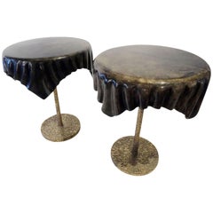 Pair of Italian Goatskin and Brass "Draped" Occasional Tables