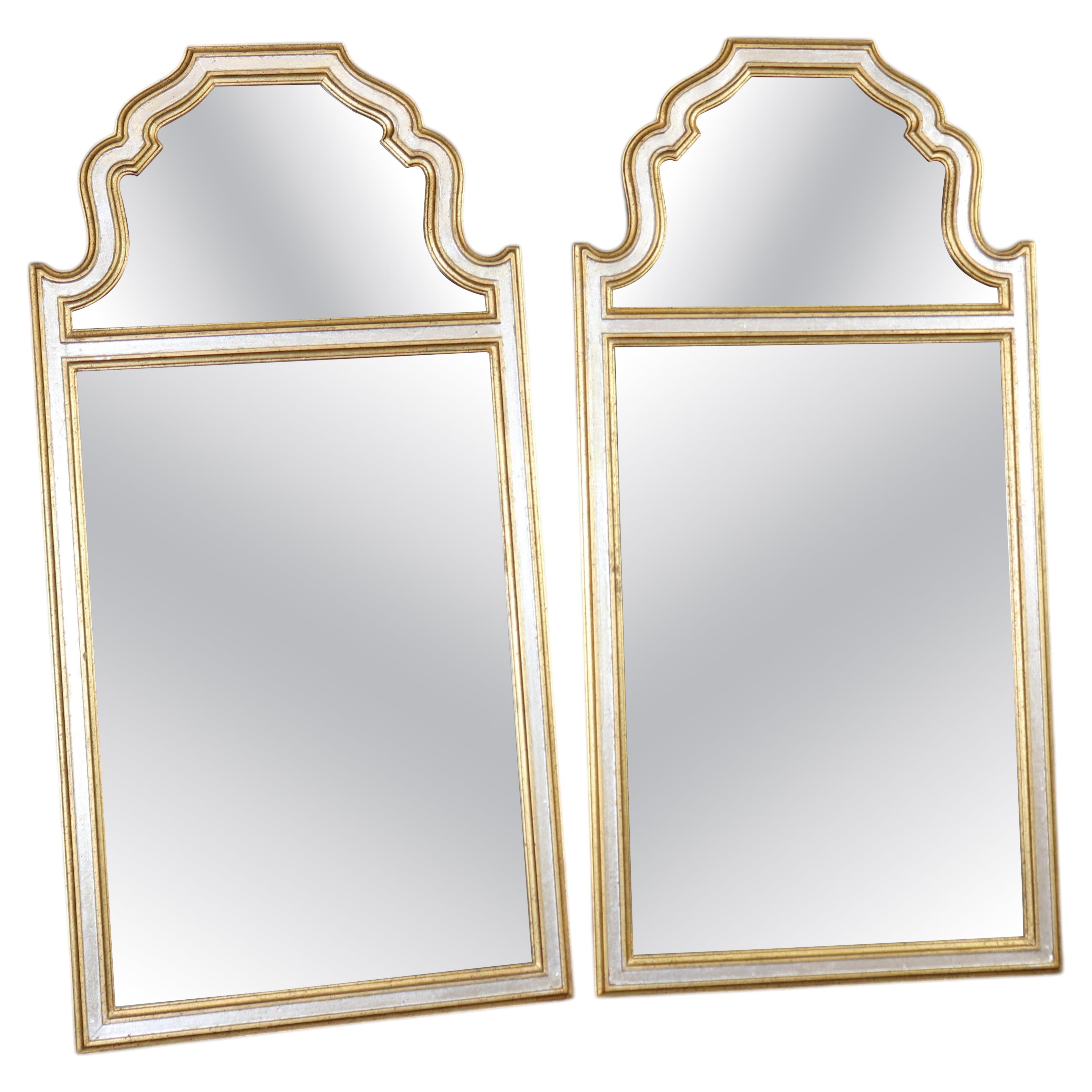 Pair of Italian Gold and Silver Gilt Regency Style Mirrors By LaBarge