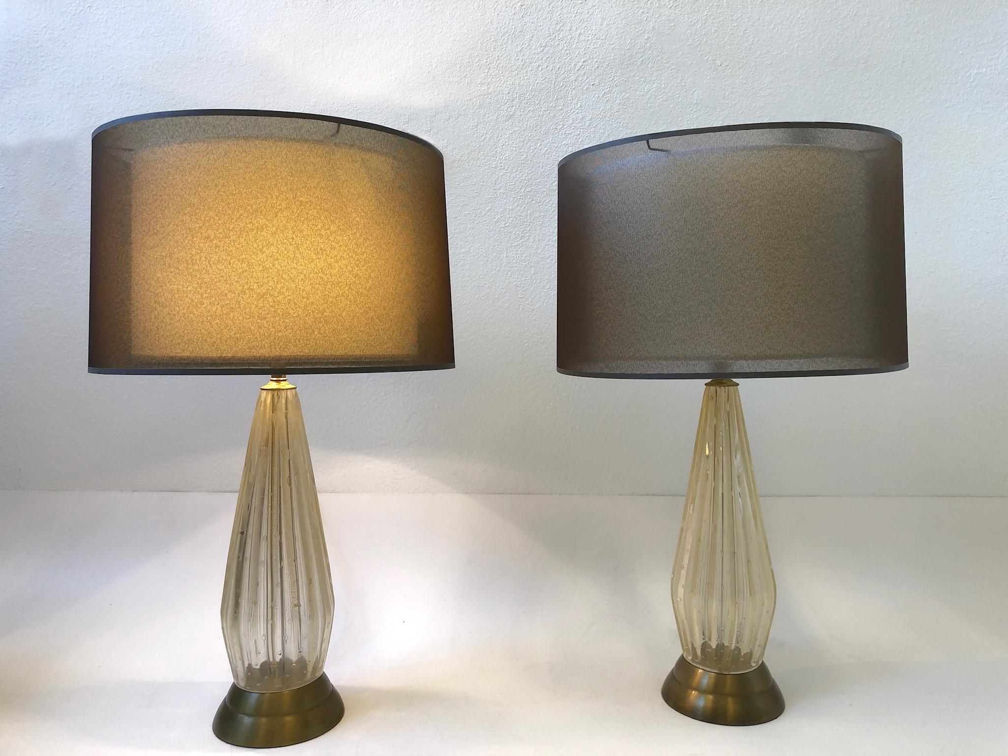 Pair of Italian Gold Dust Murano Glass and Brass Table Lamps by Marbro Lamp Co.  5