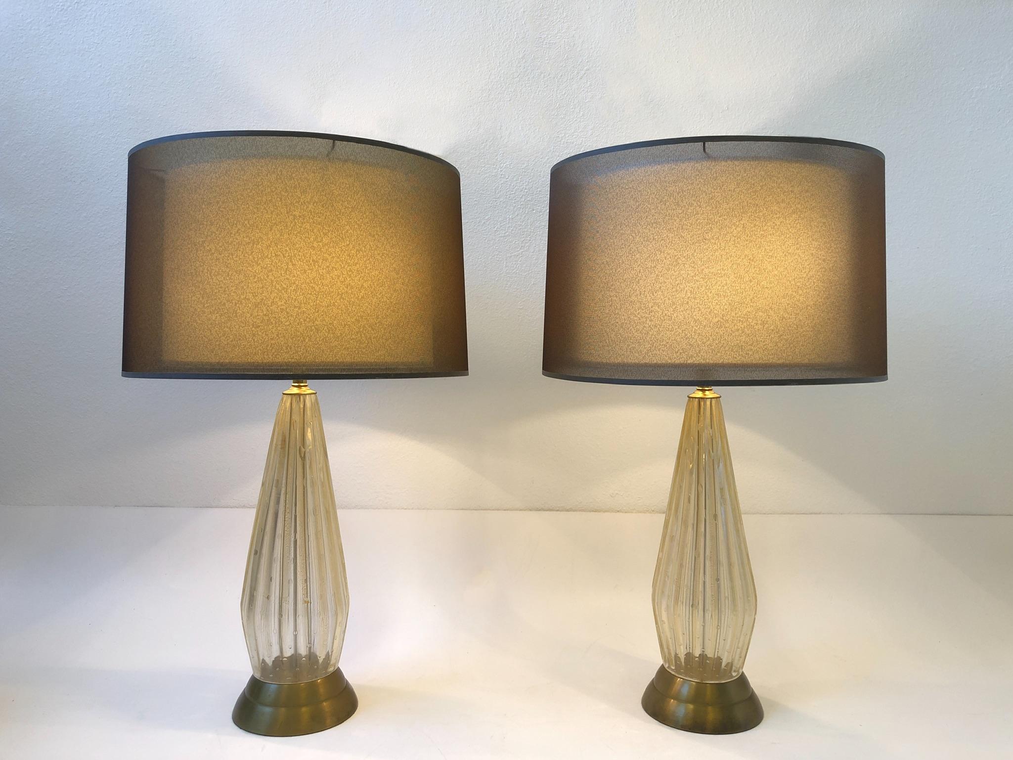 Pair of Italian Gold Dust Murano Glass and Brass Table Lamps by Marbro Lamp Co.  6