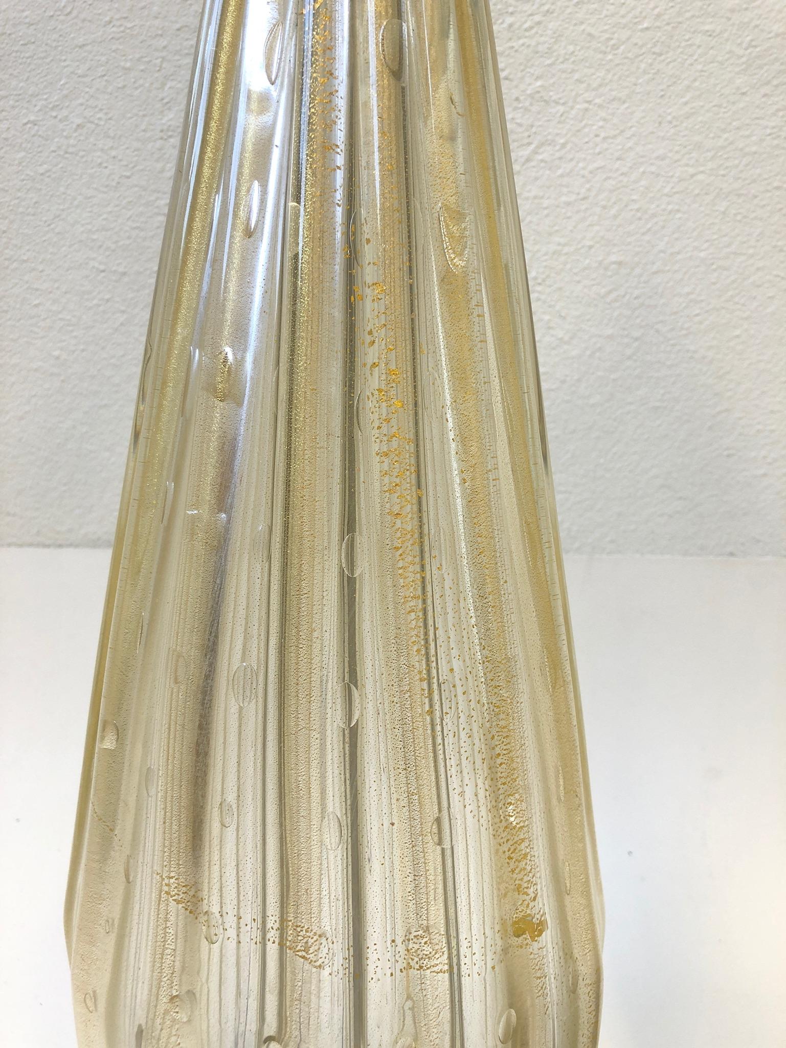 Pair of Italian Gold Dust Murano Glass and Brass Table Lamps by Marbro Lamp Co.  2