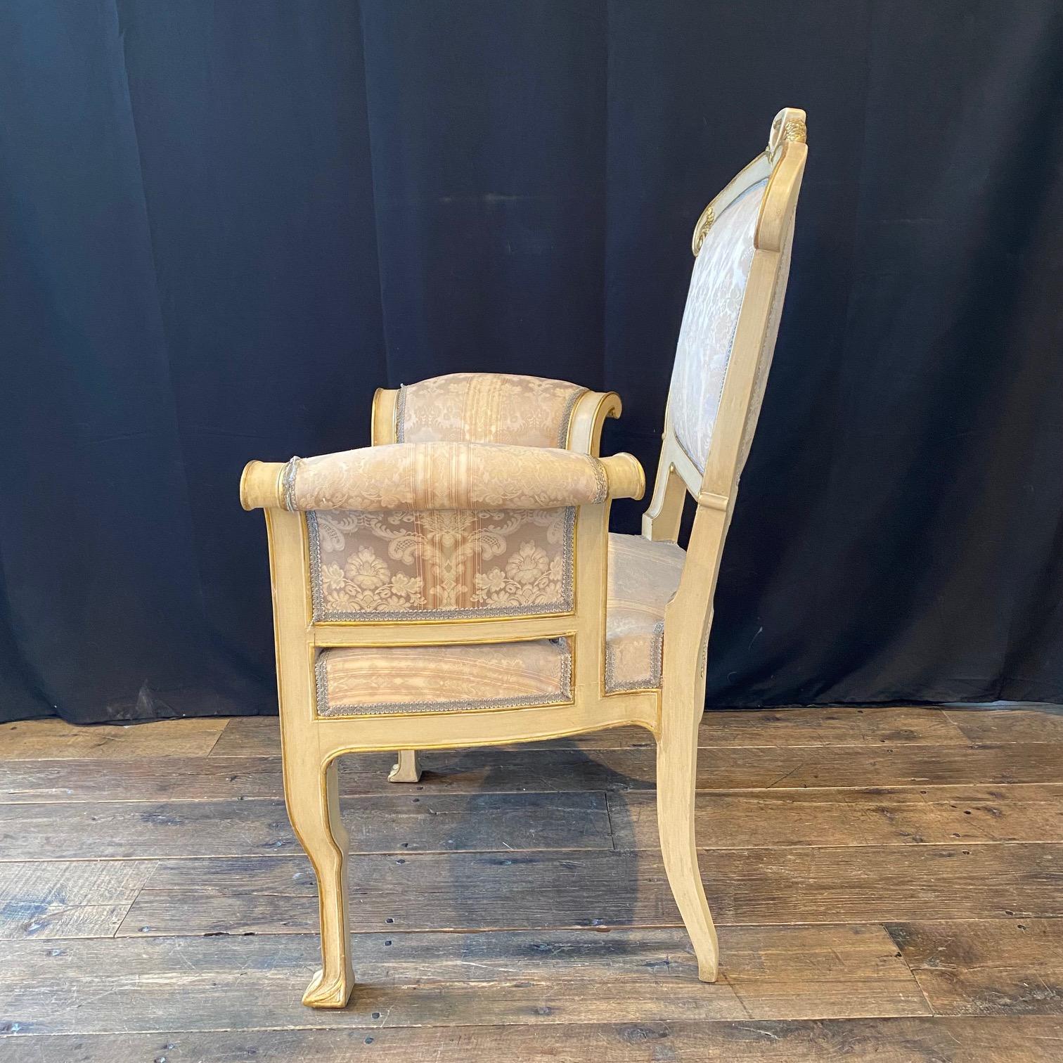 Pair of Italian Gold Gilt and Cream Art Nouveau Club Chairs with Footstools  For Sale 7
