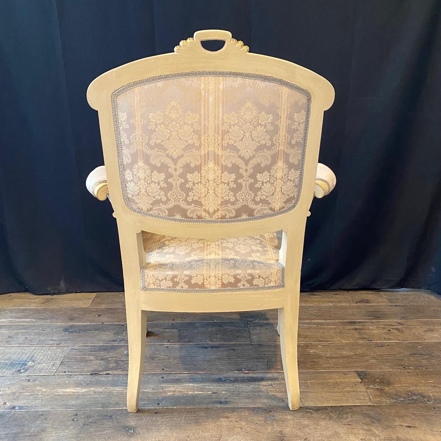 Pair of Italian Gold Gilt and Cream Art Nouveau Club Chairs with Footstools  For Sale 8