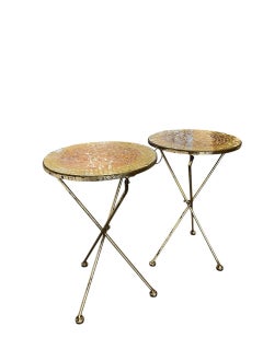 Pair of Italian Gold Gilt Folding Mosaic Side Tables
