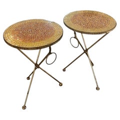 Pair of Italian Gold Gilt Folding Mosaic Side Tables