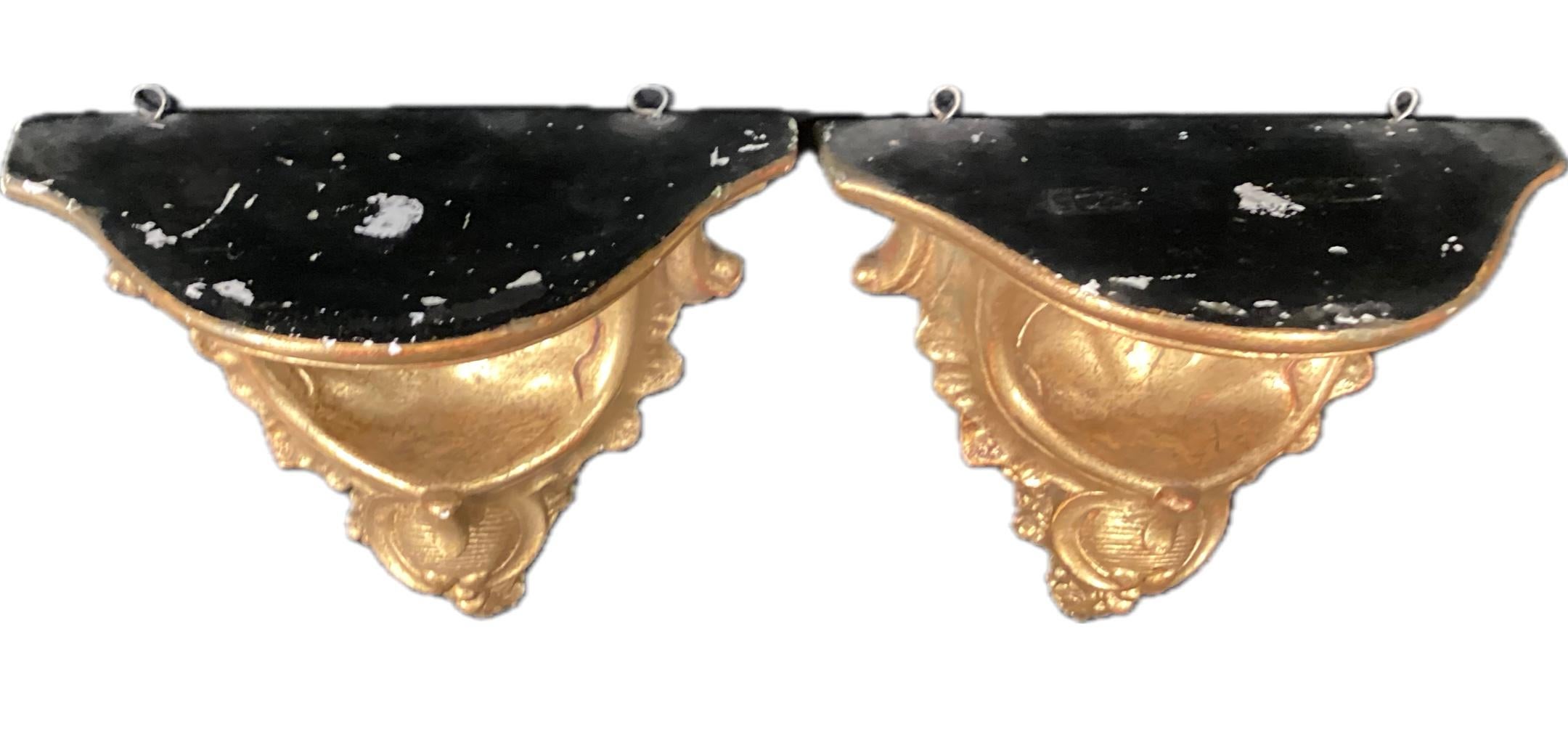 Resin Pair of Italian Gold Gilt Wall Brackets For Sale