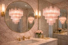Pair of Italian Gold Glass Tube Chandeliers, Murano, 1970s