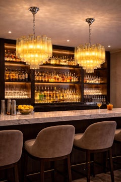 Pair of Italian Gold Glass Tube Chandeliers, Murano, 1970s