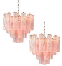 Pair of Italian Gold Glass Tube Chandeliers, Murano, 1970s
