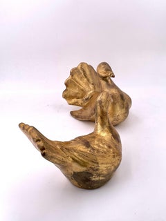 Pair of Italian Gold Guild Doves Ceramic Sculptures / Figurines