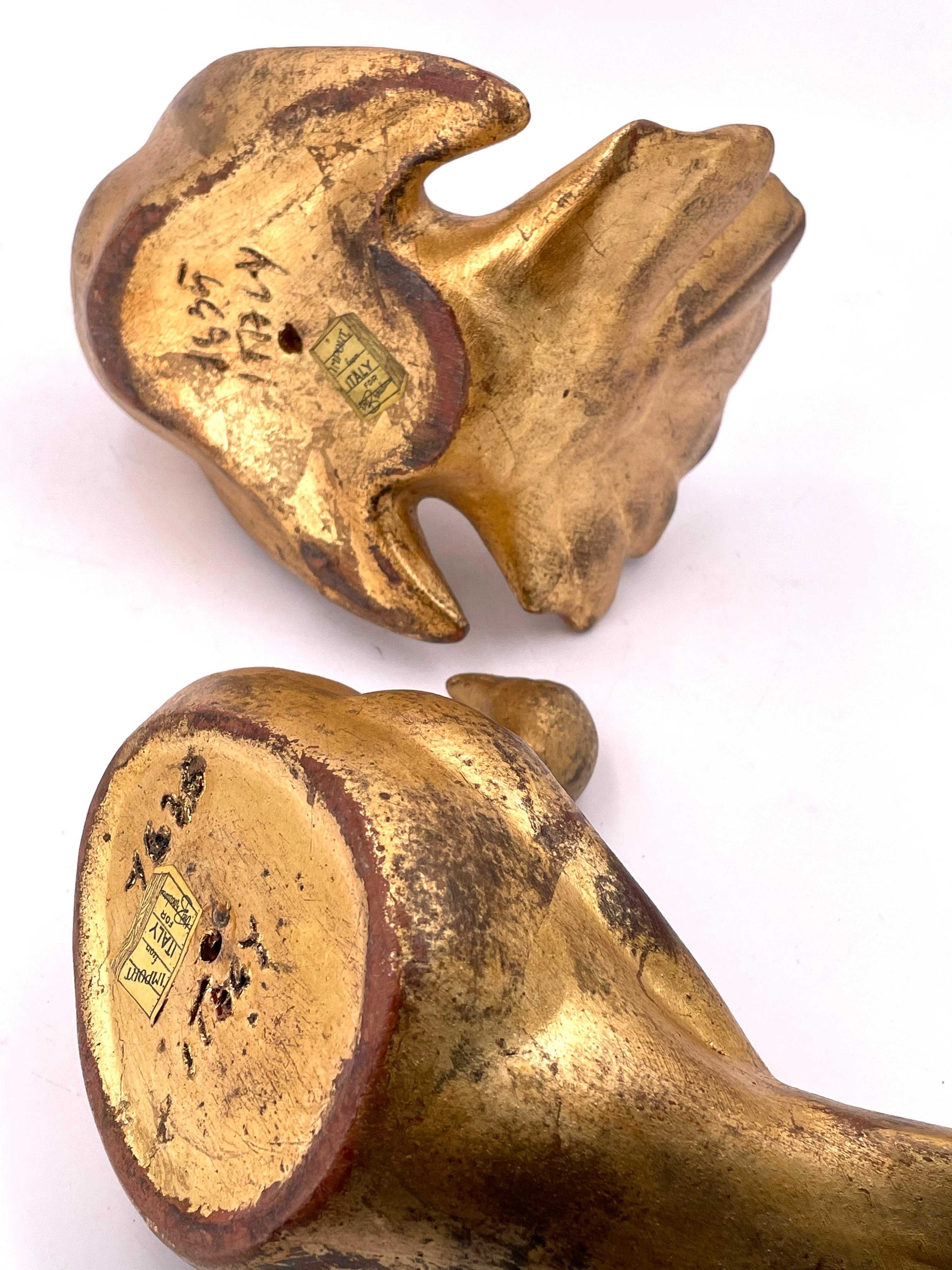 20th Century Pair of Italian Gold Guild Doves Ceramic Sculptures / Figurines For Sale