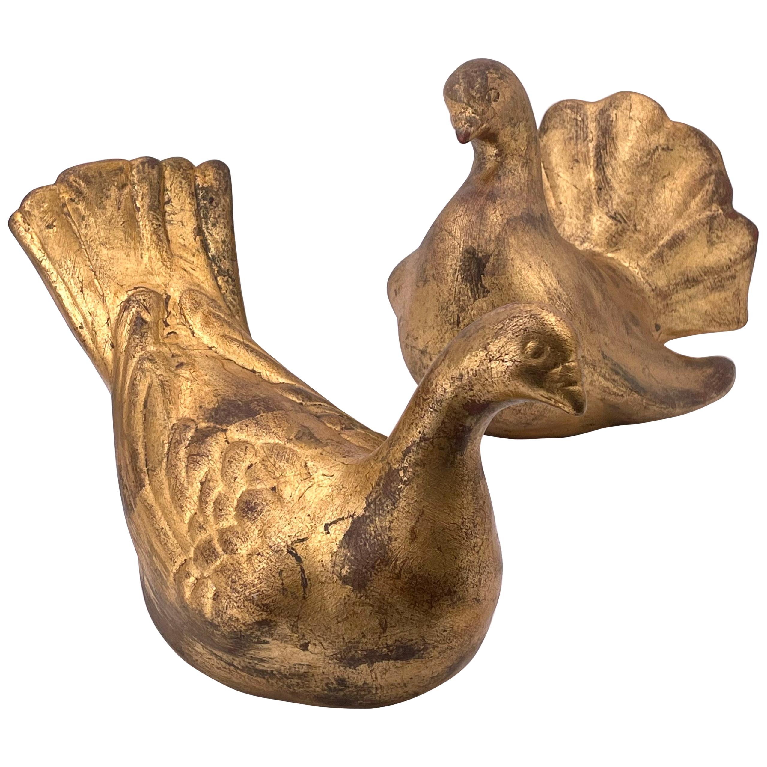 Pair of Italian Gold Guild Doves Ceramic Sculptures / Figurines For Sale