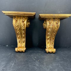 Pair of Italian Gold-Leaf Wood Acanthus Shelves or Brackets