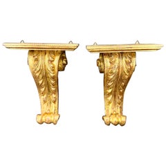Pair of Italian Gold-Leaf Wood Acanthus Shelves or Brackets