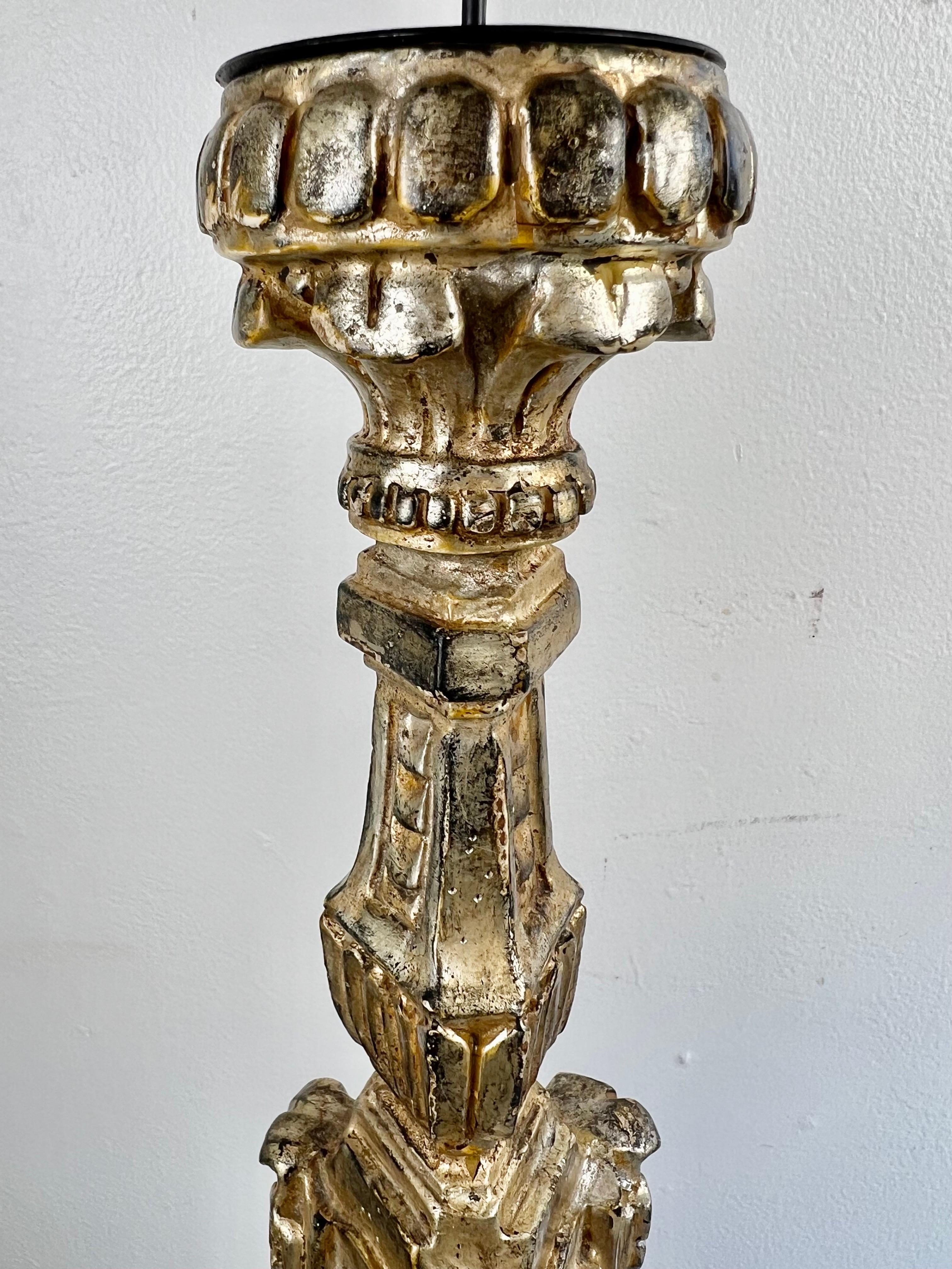 Pair of Italian Gold & Silver Gilt Wood Candlesticks For Sale 4