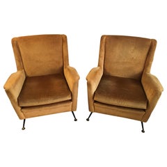 Pair of Italian Gold Velvet Lounge Chairs, circa 1960