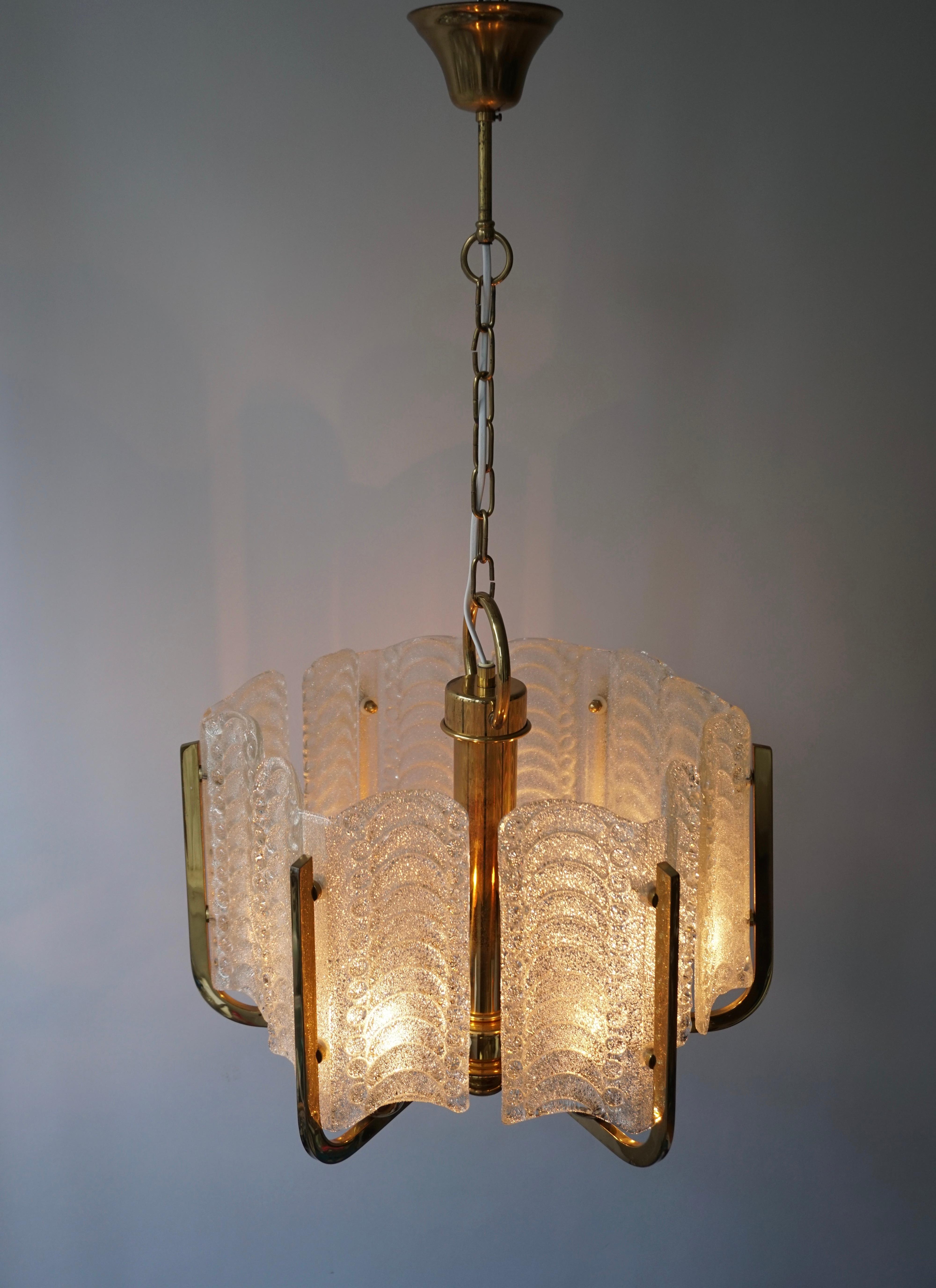 One Italian Golden Brass and Murano Glass Pendant Light For Sale 6