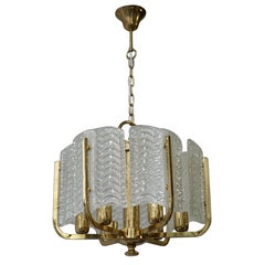 One Italian Golden Brass and Murano Glass Pendant Light