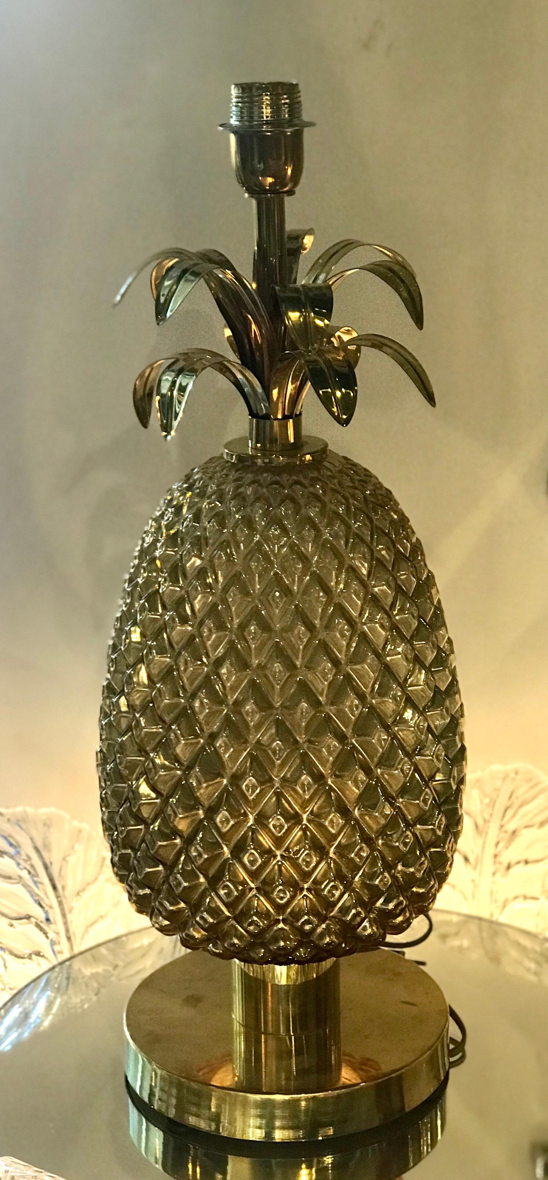 Pair of Italian Golden Glass and Brass Pineapple Table Lamps For Sale 2