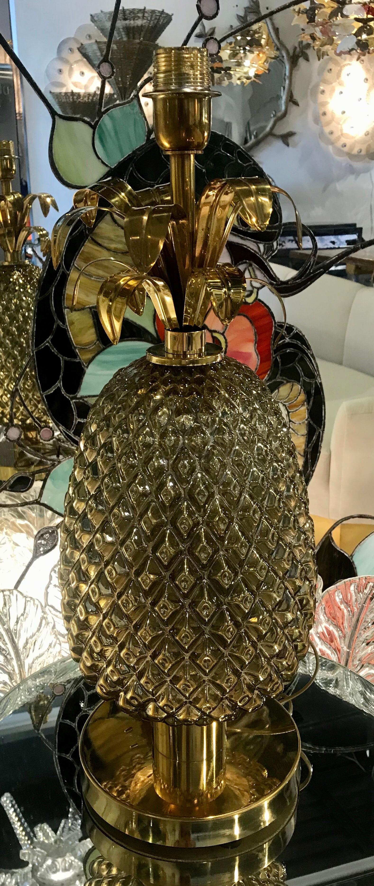 Pair of Italian Golden Glass and Brass Pineapple Table Lamps For Sale 5