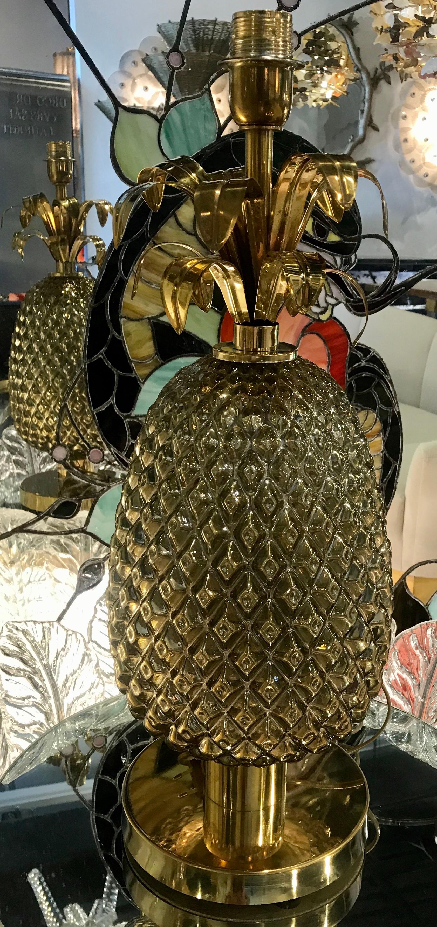 Pair of Italian Golden Glass and Brass Pineapple Table Lamps For Sale 8
