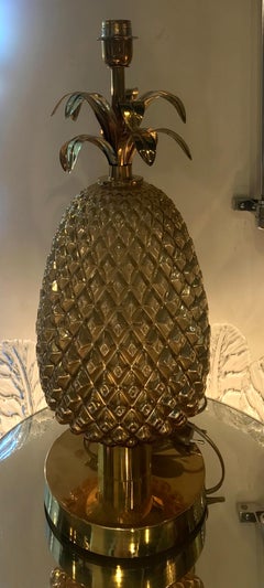 Pair of Italian Golden Glass and Brass Pineapple Table Lamps