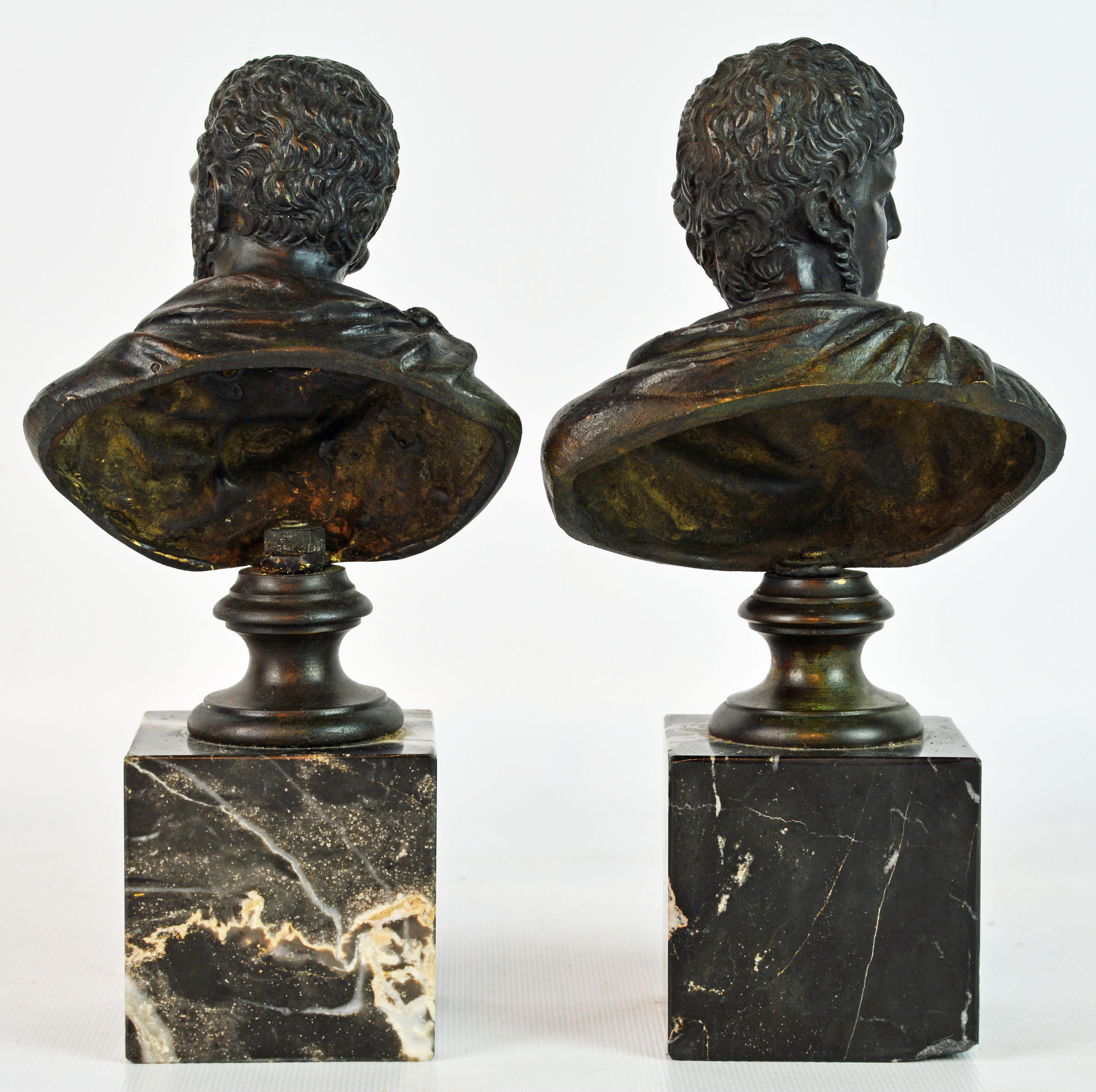 Classical Roman Pair of Italian Grand Tour Bronze Busts of the Roman Emperors Caligula and Nero
