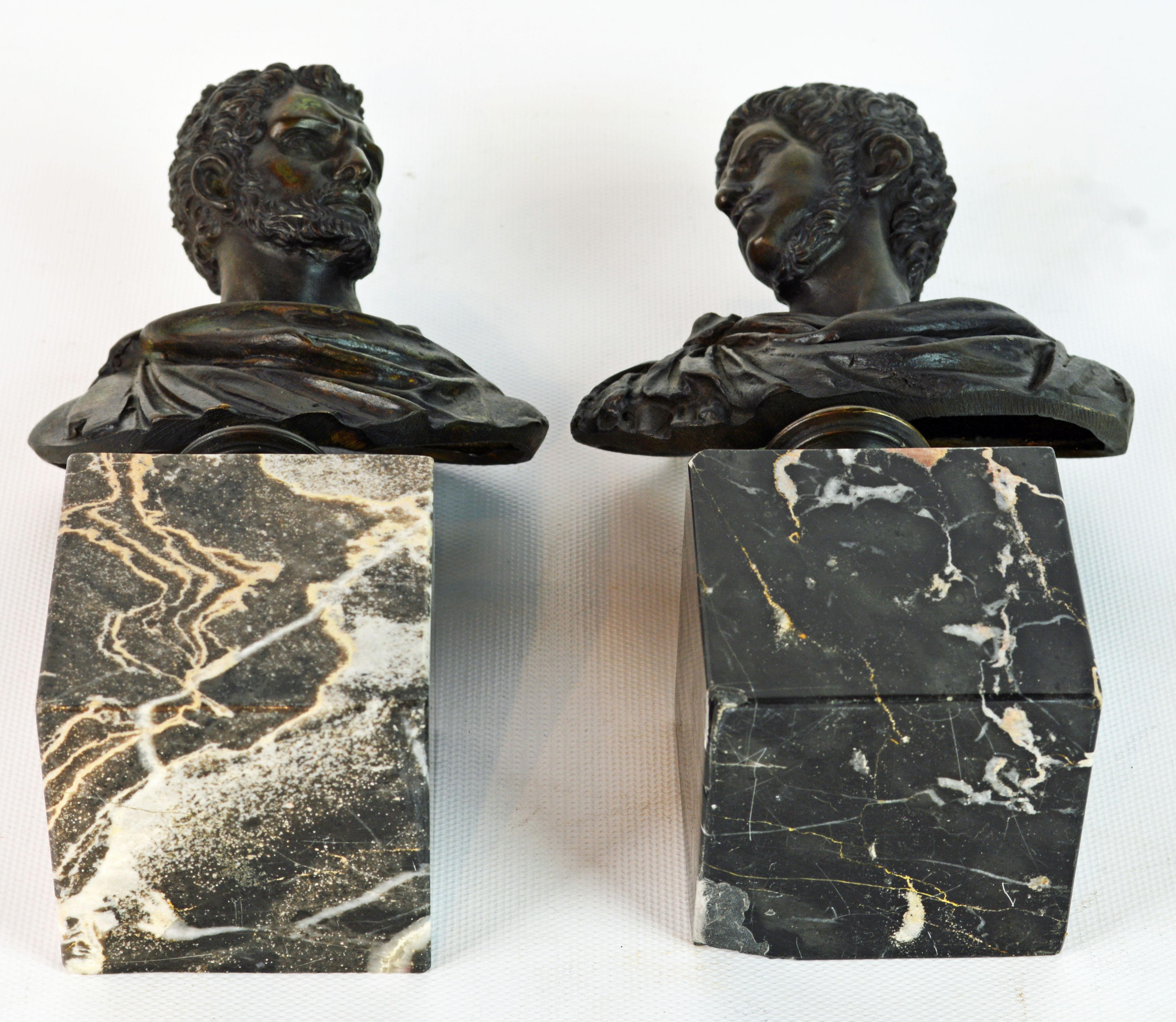 Pair of Italian Grand Tour Bronze Busts of the Roman Emperors Caligula and Nero In Good Condition In Ft. Lauderdale, FL