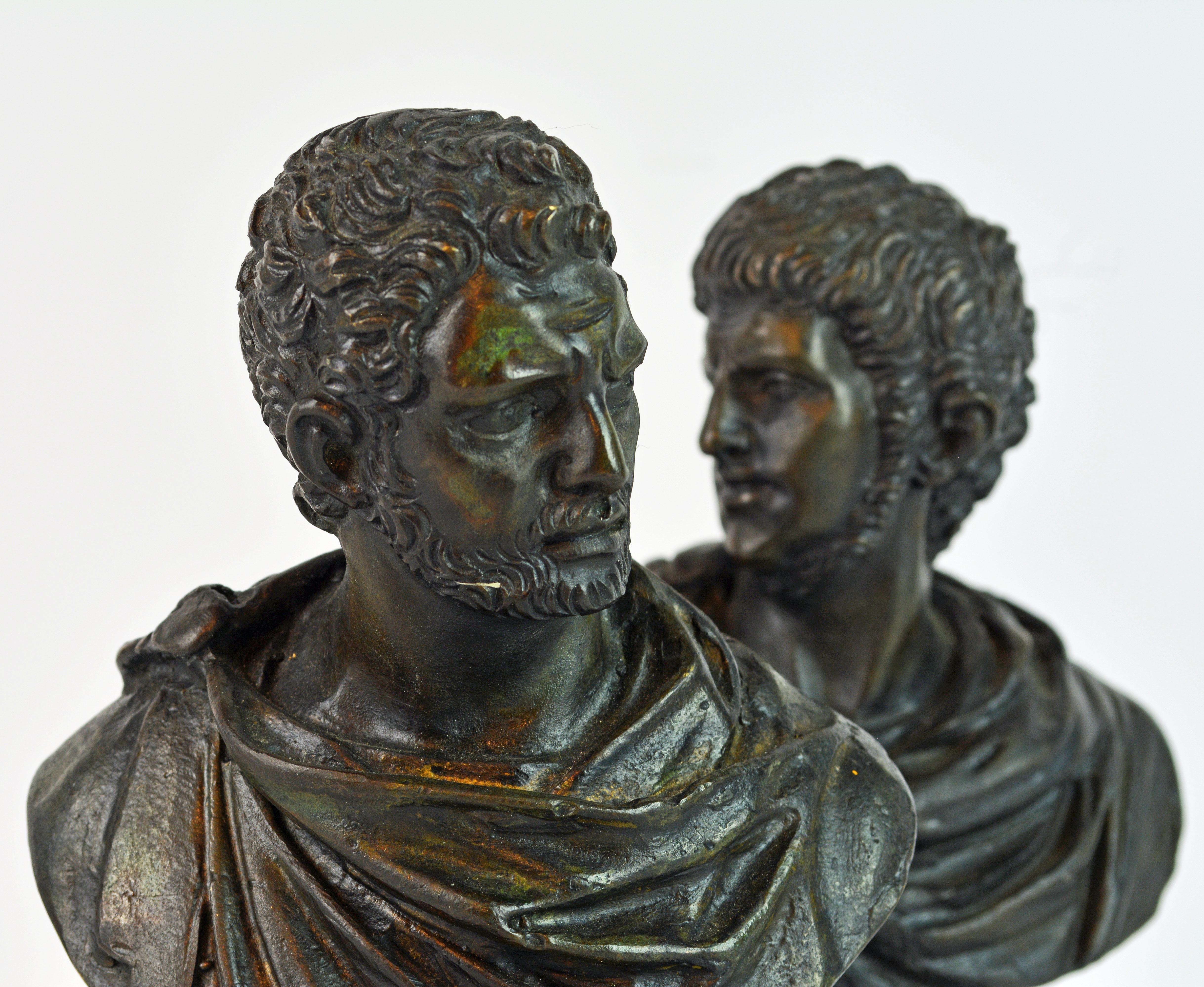 20th Century Pair of Italian Grand Tour Bronze Busts of the Roman Emperors Caligula and Nero