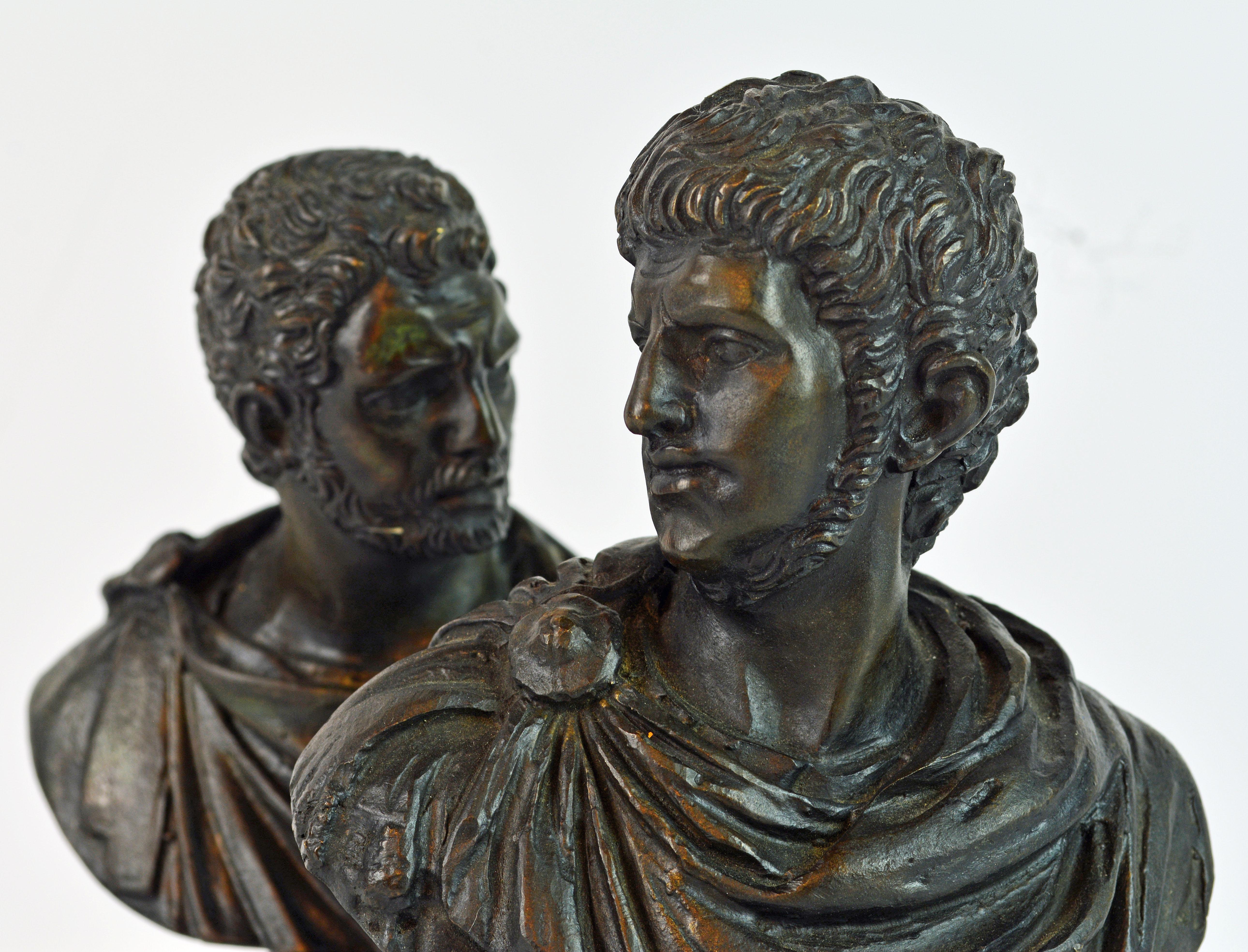 Pair of Italian Grand Tour Bronze Busts of the Roman Emperors Caligula and Nero 1