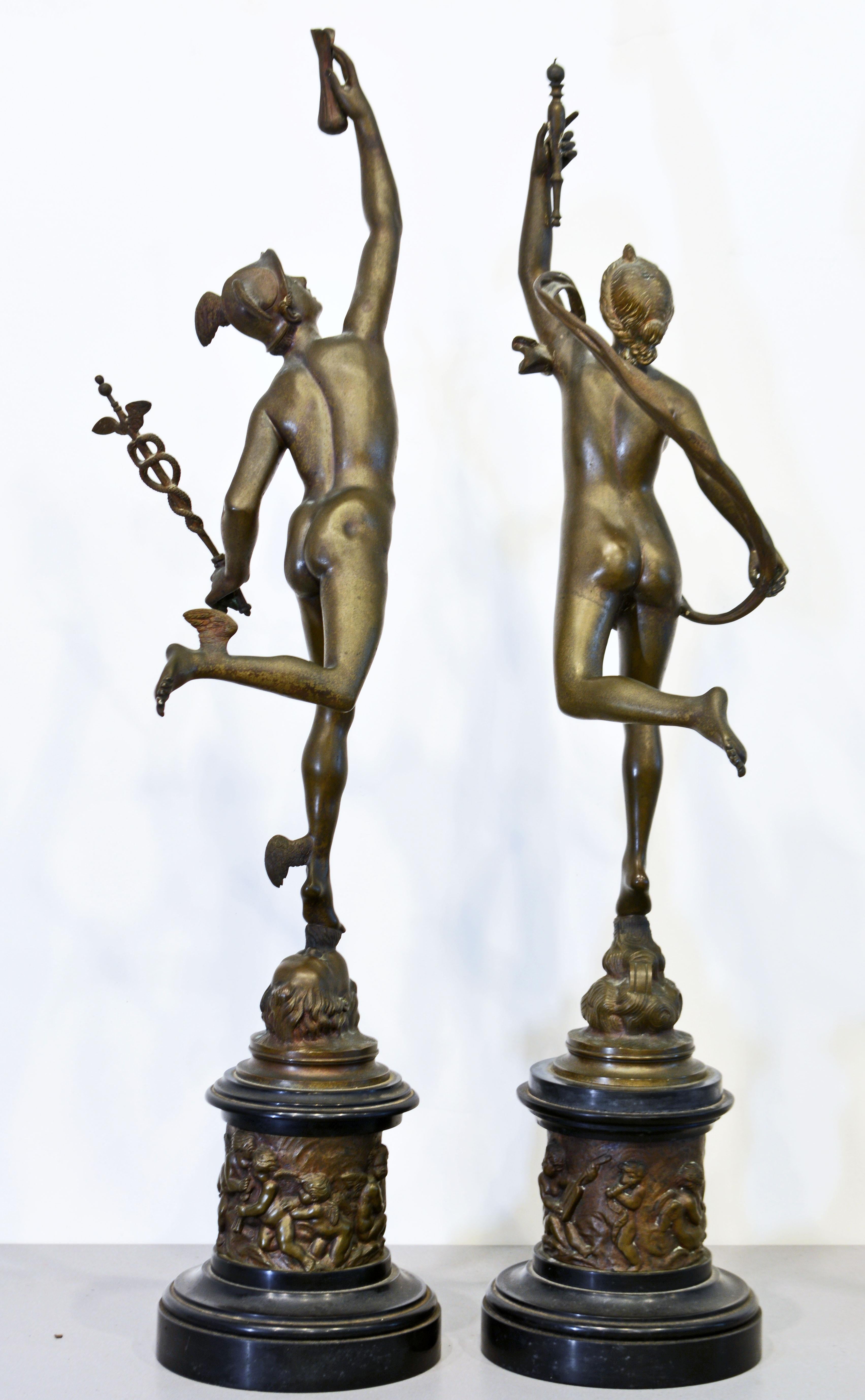 Pair of Italian Grand Tour Bronze Figures of Mercury and Fortuna, 19th Century In Good Condition In Ft. Lauderdale, FL