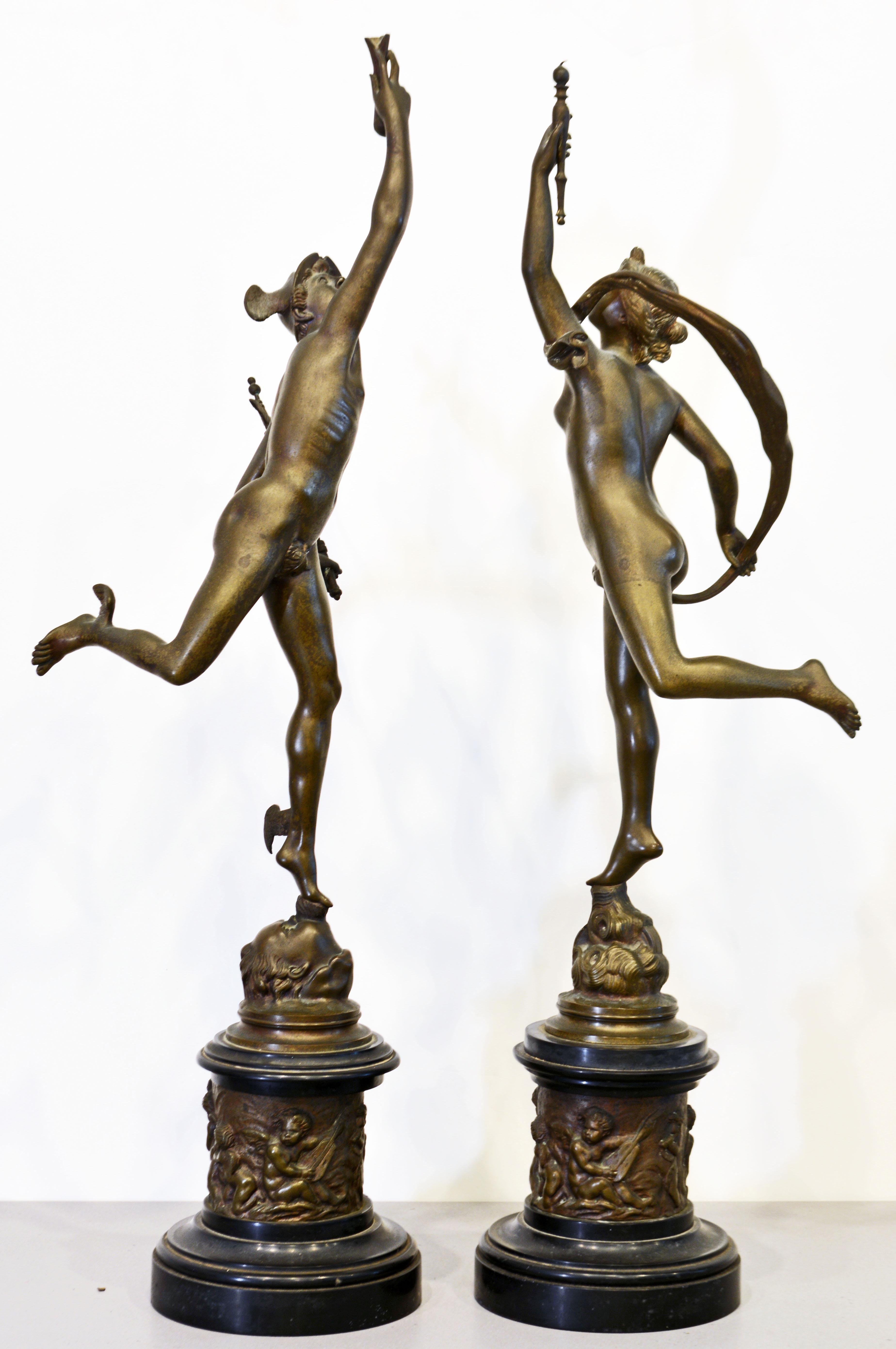 Pair of Italian Grand Tour Bronze Figures of Mercury and Fortuna, 19th Century 1