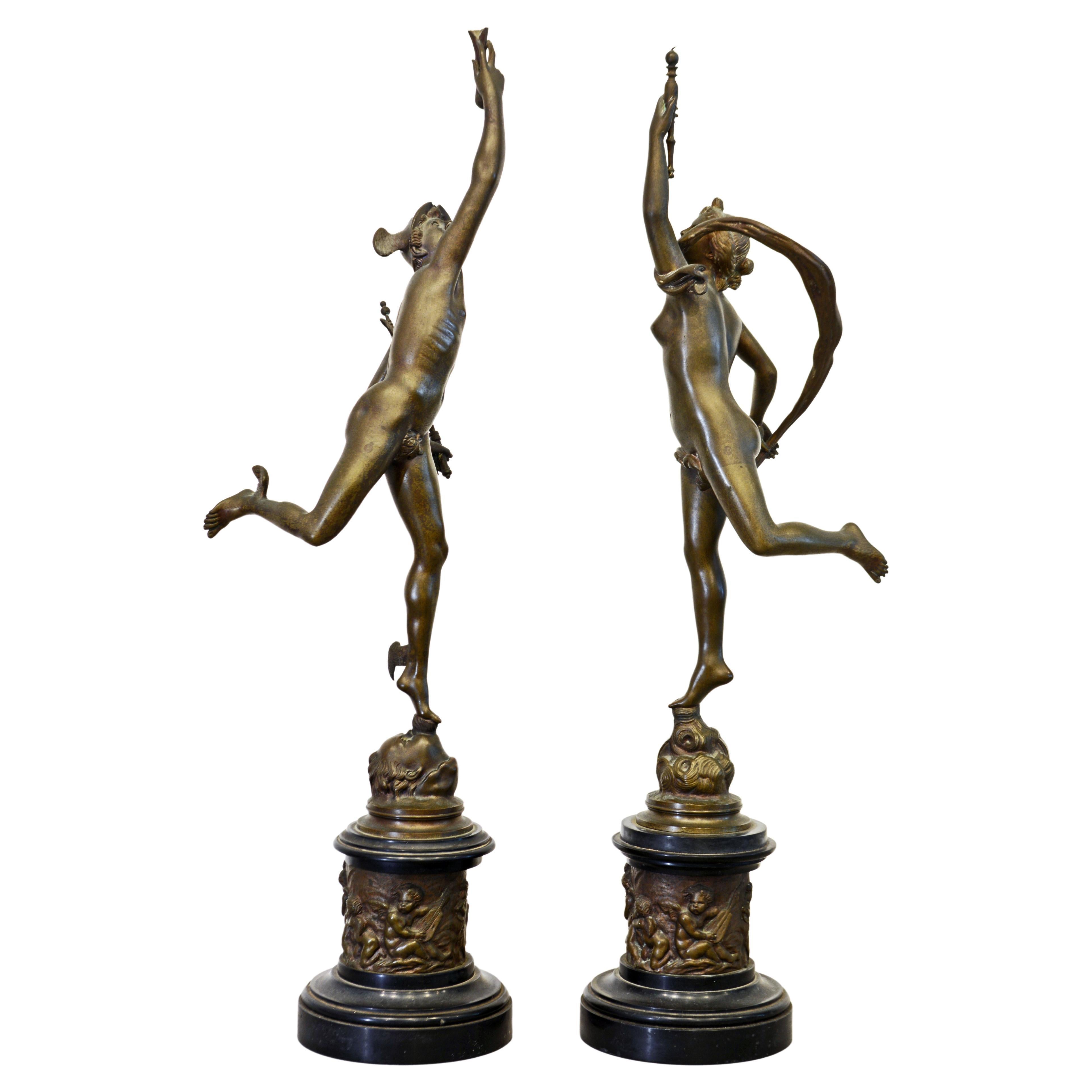 Pair of Italian Grand Tour Bronze Figures of Mercury and Fortuna, 19th Century