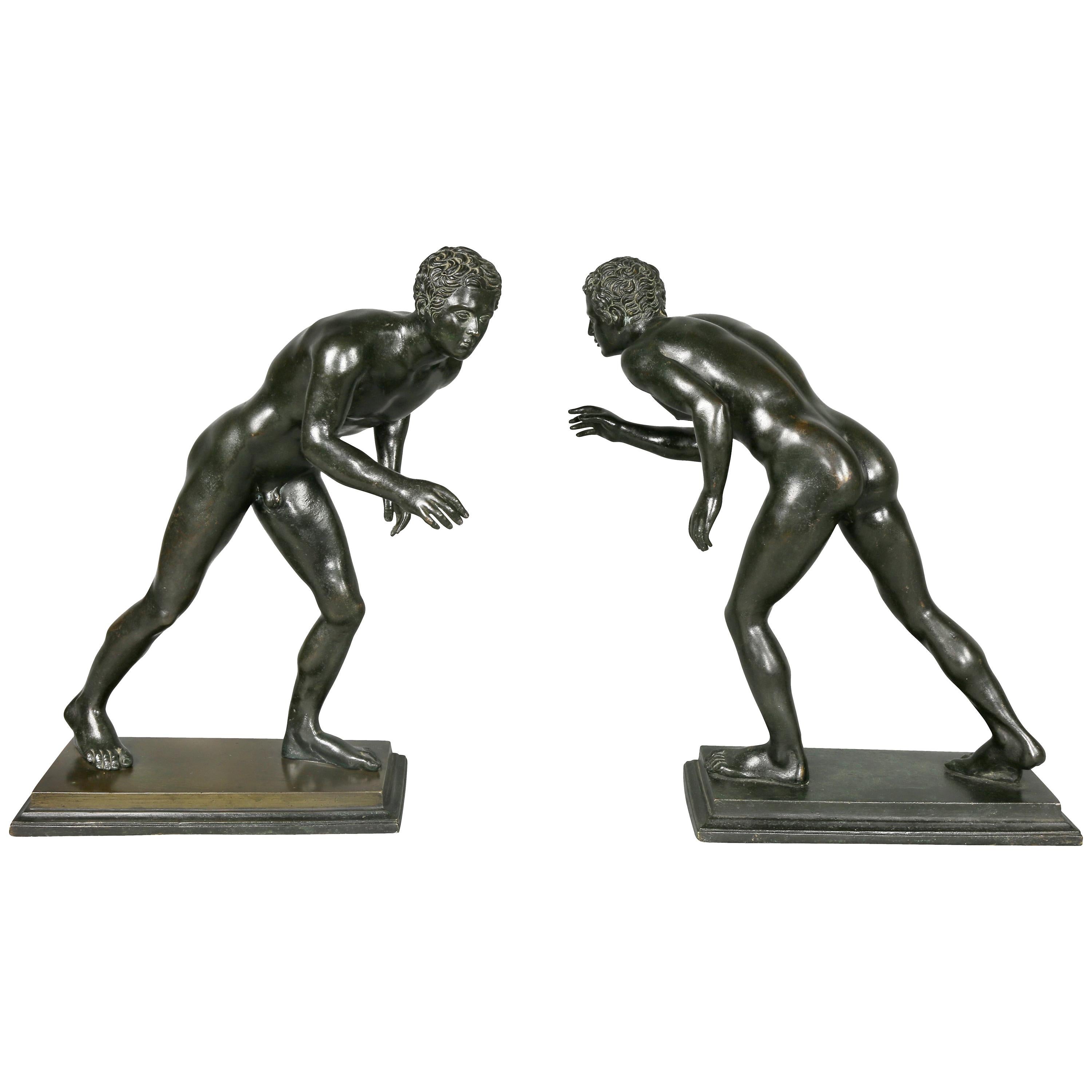 Pair of Italian Grand Tour Bronze Figures of Wrestlers