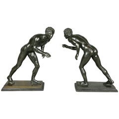 Pair of Italian Grand Tour Bronze Figures of Wrestlers