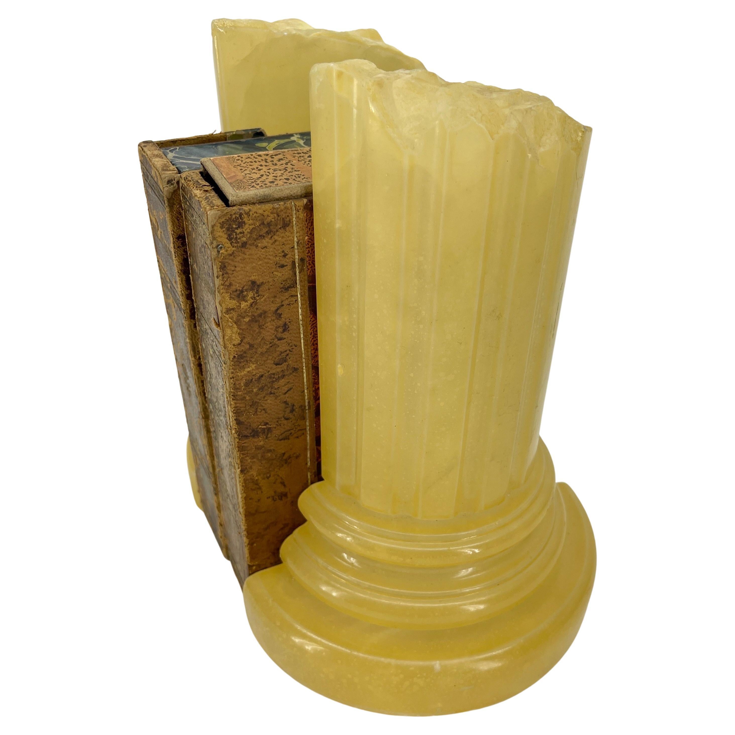 Hand-Crafted Pair of Italian Grand Tour Carved Yellow Alabaster Bookends  For Sale
