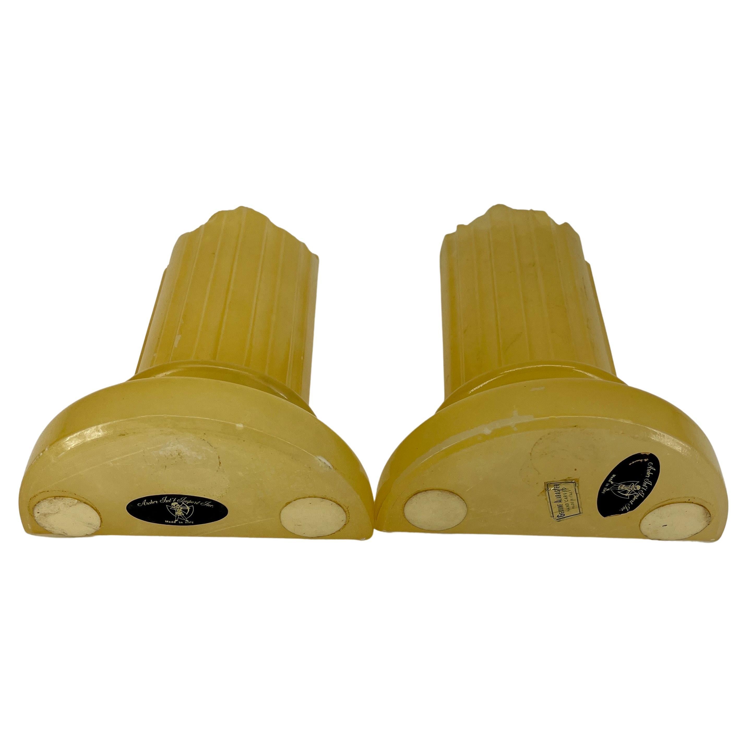 Mid-20th Century Pair of Italian Grand Tour Carved Yellow Alabaster Bookends  For Sale