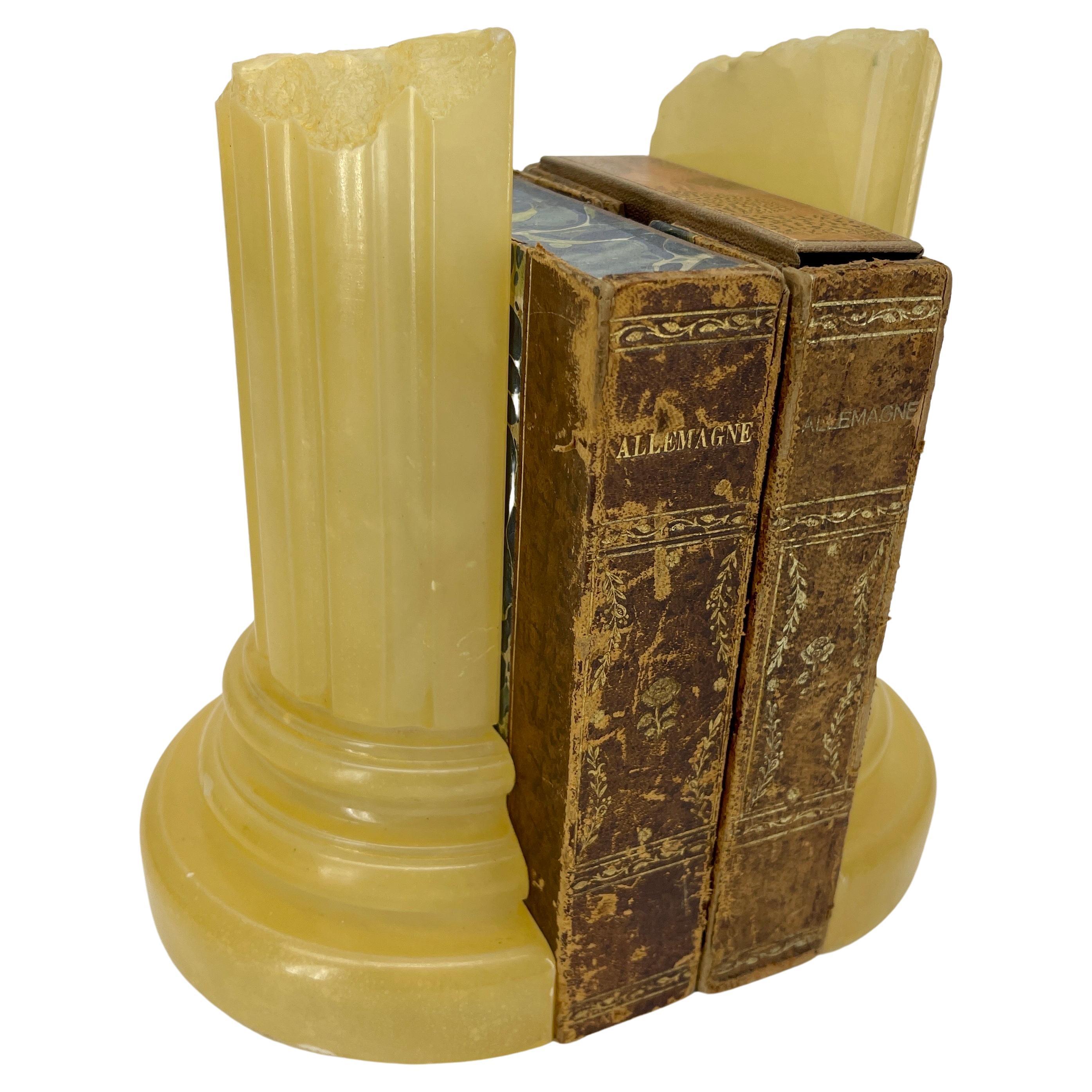 Pair of Italian Grand Tour Carved Yellow Alabaster Bookends  For Sale