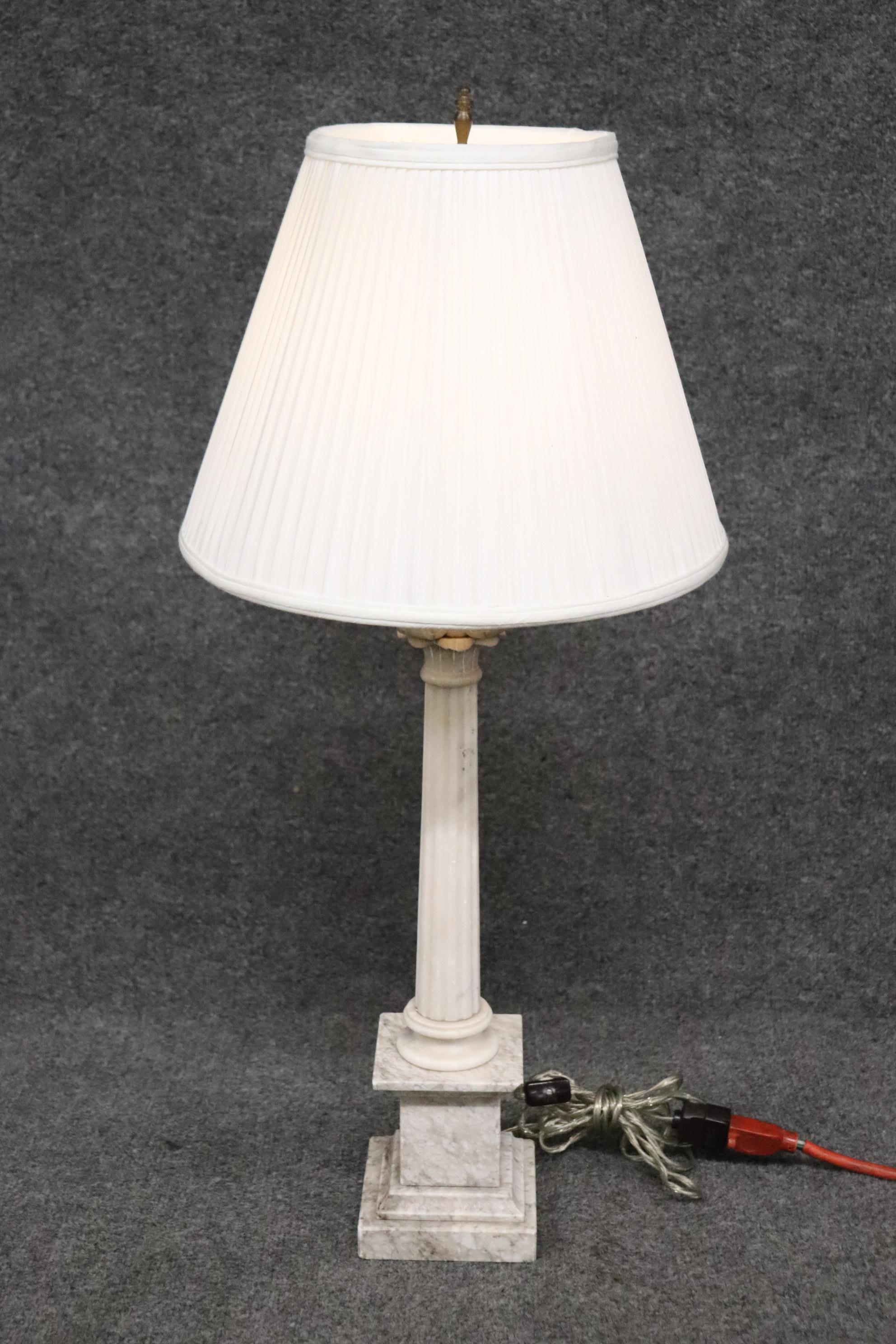 Pair of Italian Grand Tour Column Alabaster Table Lamps In Good Condition For Sale In Swedesboro, NJ