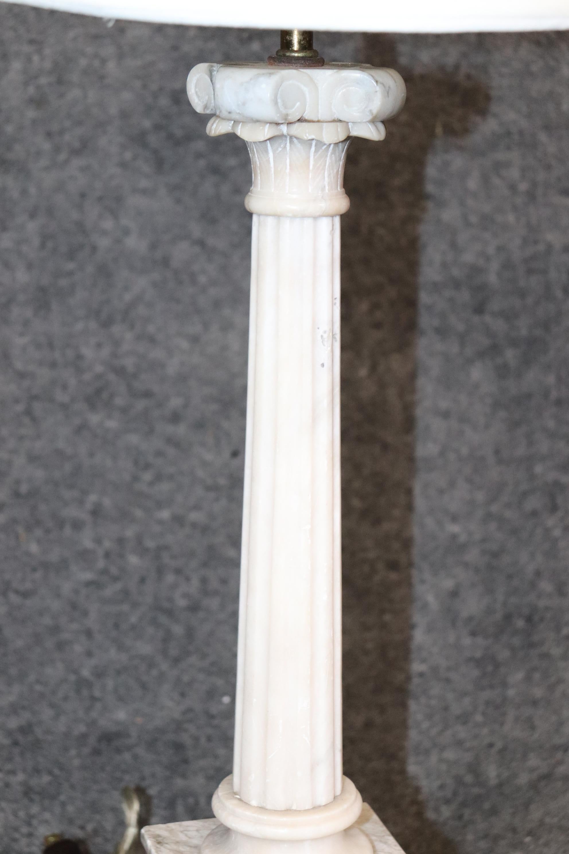 Laiton  Paire de lampes de bureau italiennes à colonne en albâtre de style Grand Tour en vente