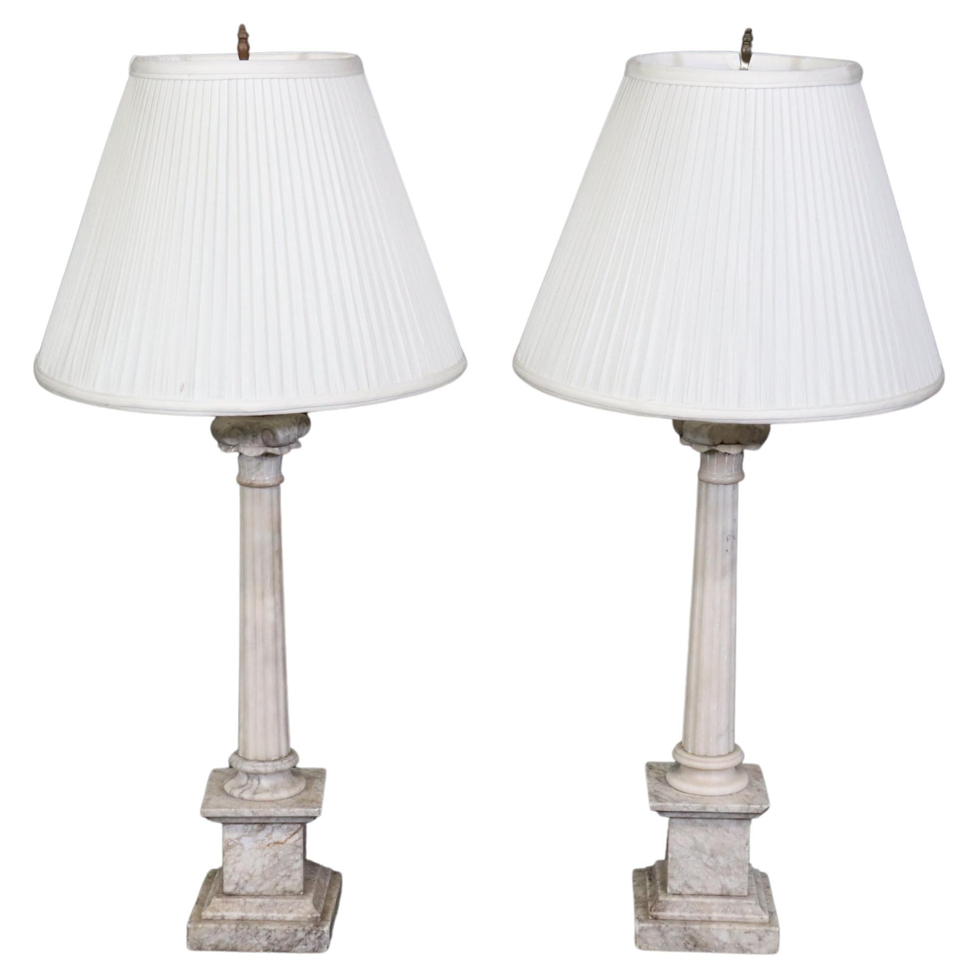 Pair of Italian Grand Tour Column Alabaster Table Lamps For Sale