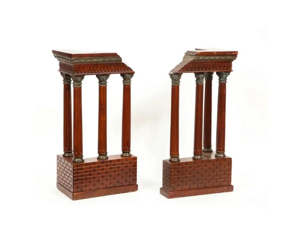 Pair of Italian Grand Tour Mahogany Wood & Bronze Roman Ruins Neoclassical Model For Sale 7