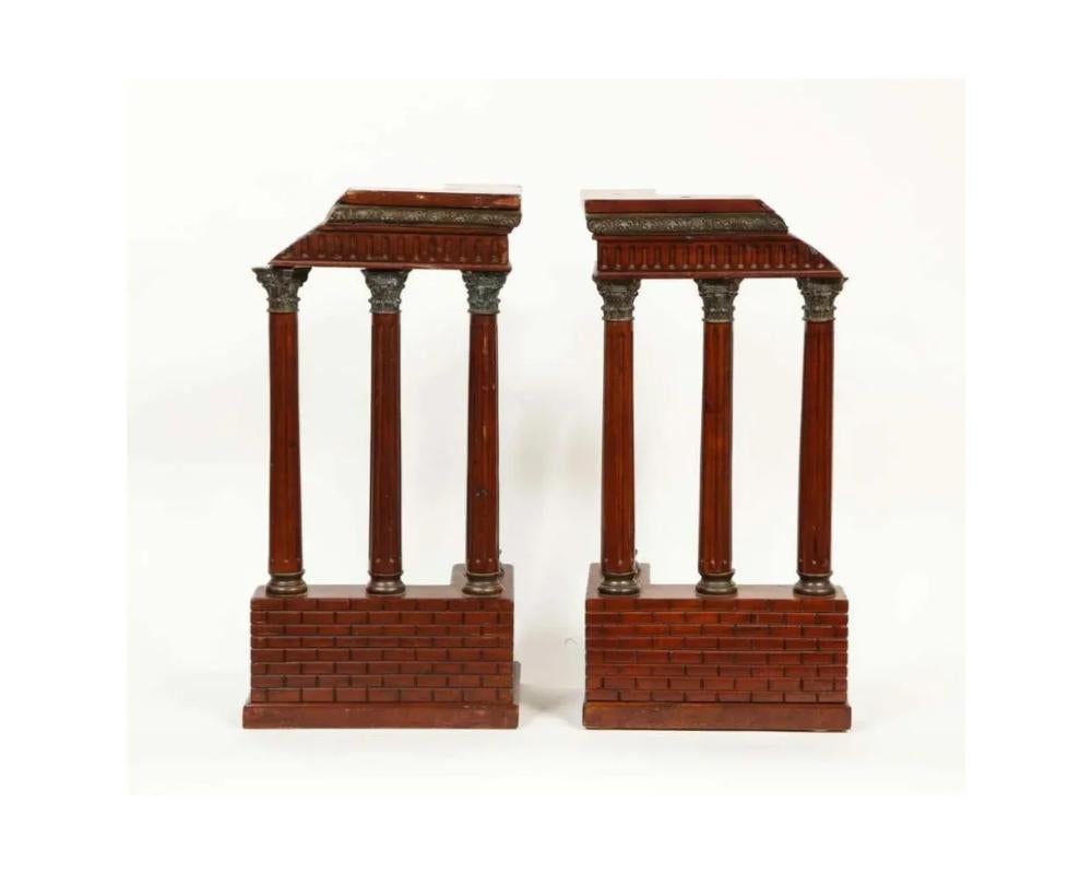 French Pair of Italian Grand Tour Mahogany Wood & Bronze Roman Ruins Neoclassical Model For Sale